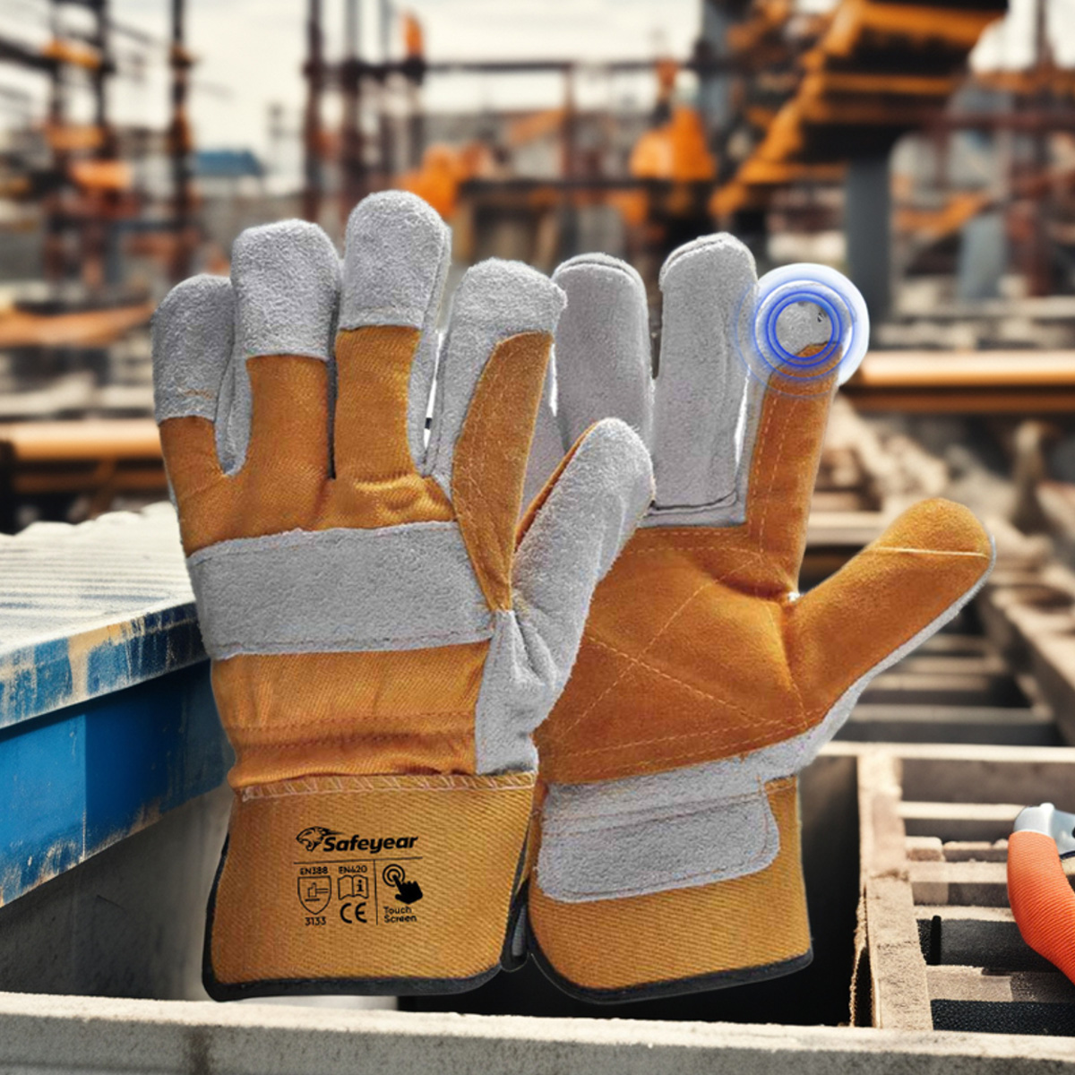 Guantes de cuero de trabajo Guantes de cuero reforzado Guantes de cuero de impacto Corte 5 FL-1015 Amarillo