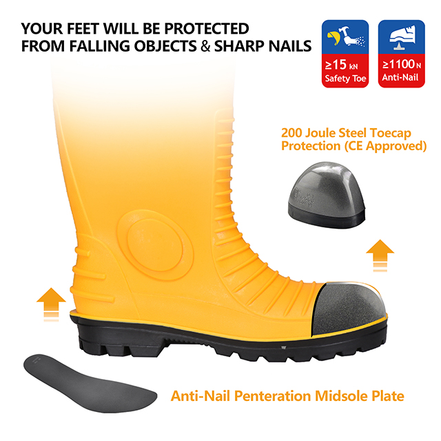Botas de goma de PVC impermeable W-6055 amarillo