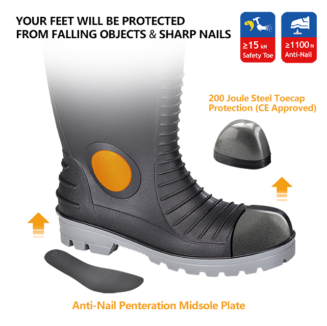 Botas de punta de acero S5 botas PVC impermeables W-6055 Aqua Guarder
