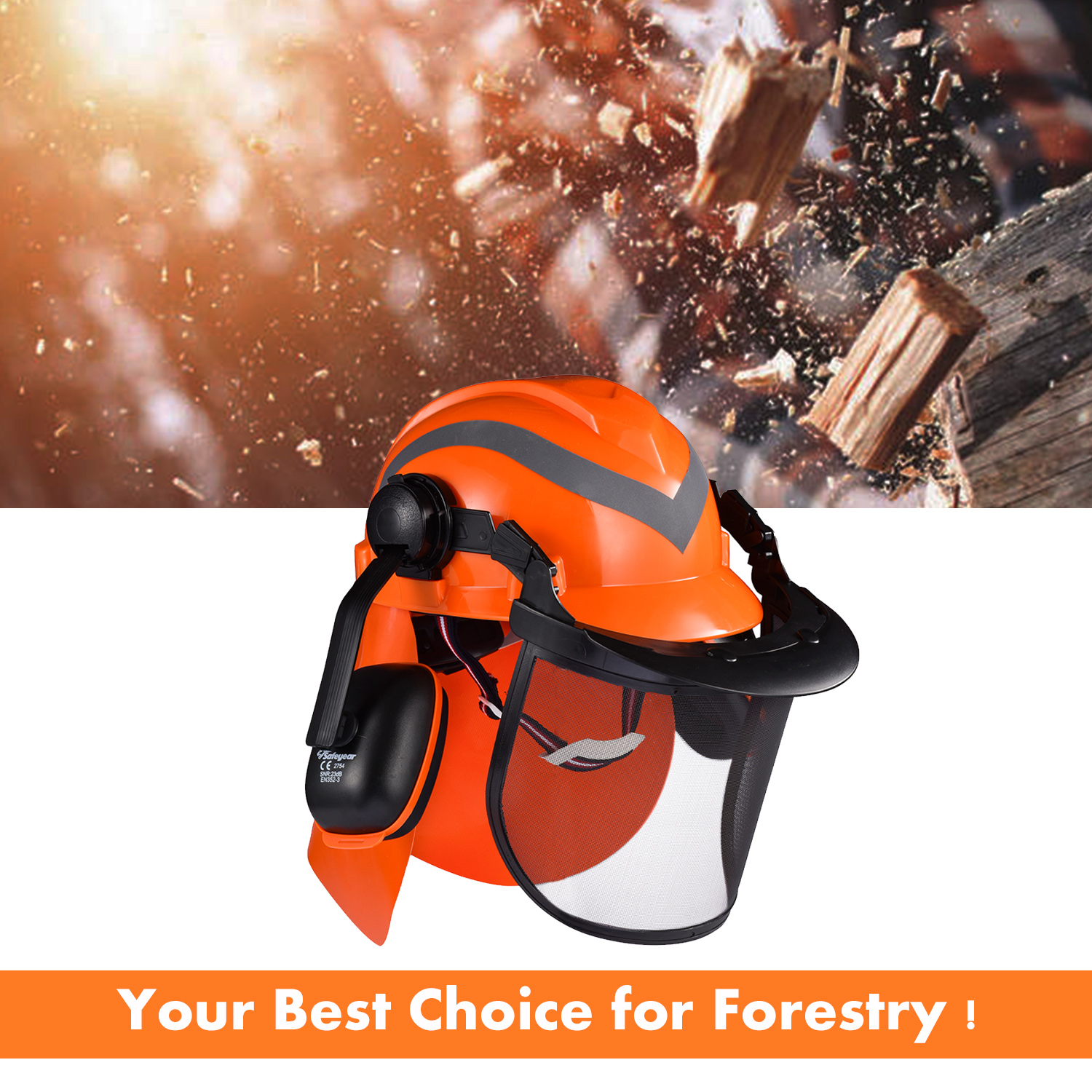 Cascos forestales y sombrero de protección del escudo facial M-5009 Naranja