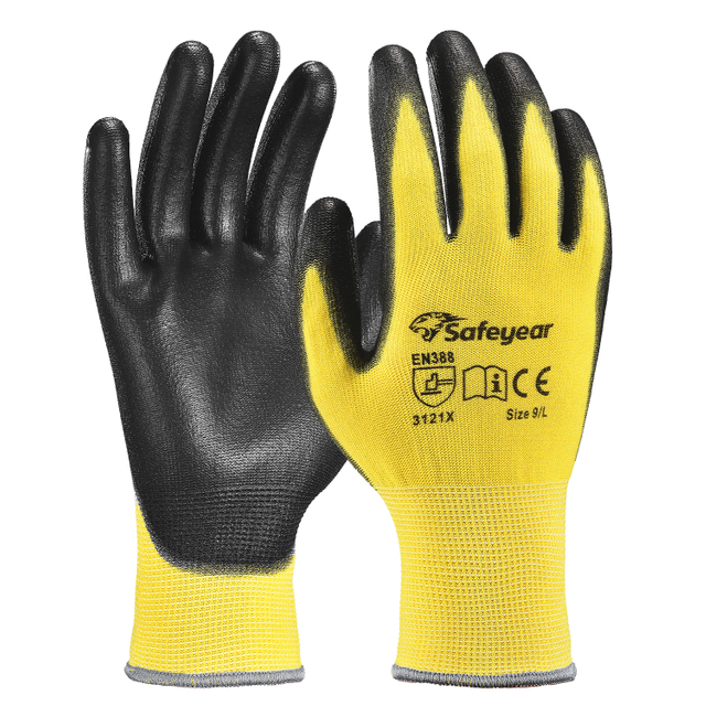 Guantes de trabajo de servicio pesado con recubierto PU PN8003 Amarillo