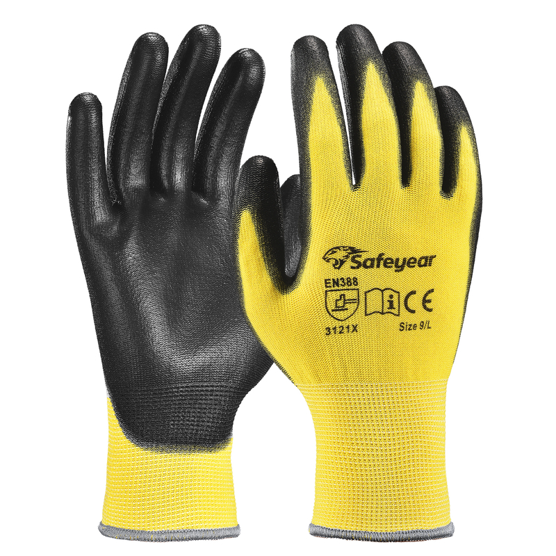 Guantes de trabajo de servicio pesado con recubierto PU PN8003 Amarillo