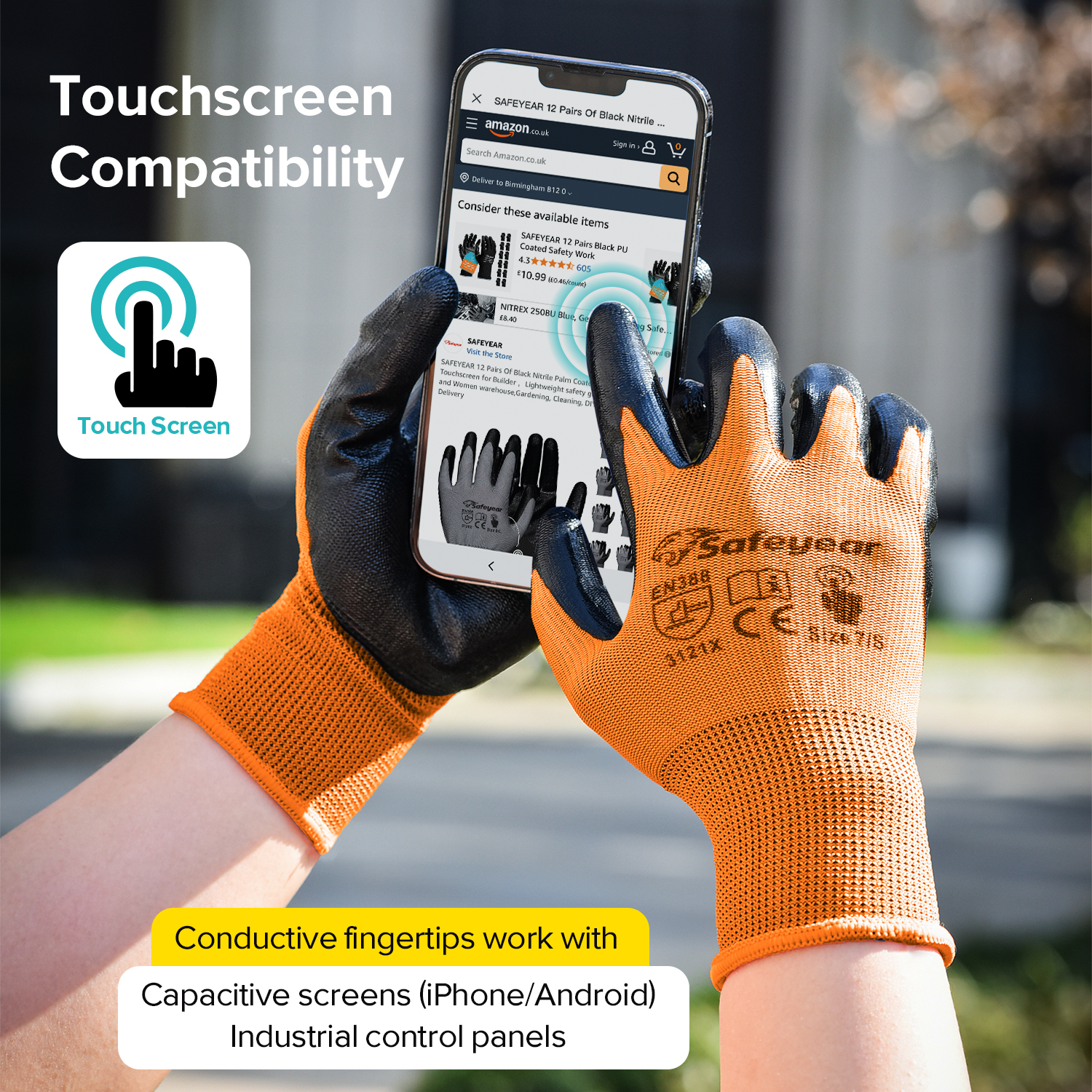 Guantes de trabajo de seguridad recubiertos de nitrilo N1552 Naranja