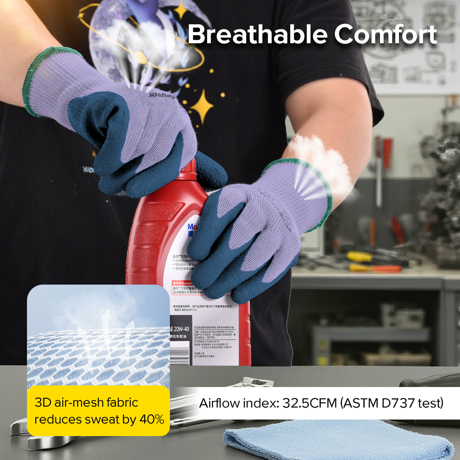 Guantes de trabajo de seguridad recubiertos de látex LY-3013 Púrpura