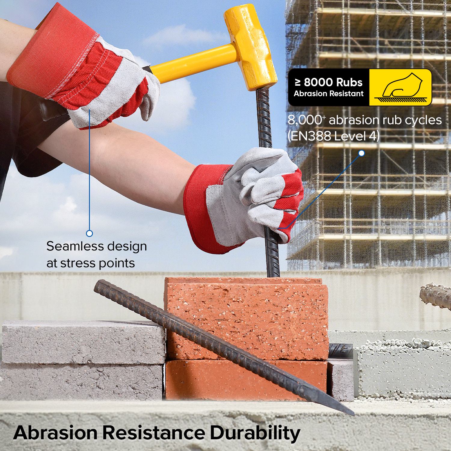  Guantes de seguridad de cuero Guantes de mecánico de trabajo Cuero FL-1015 Rojo