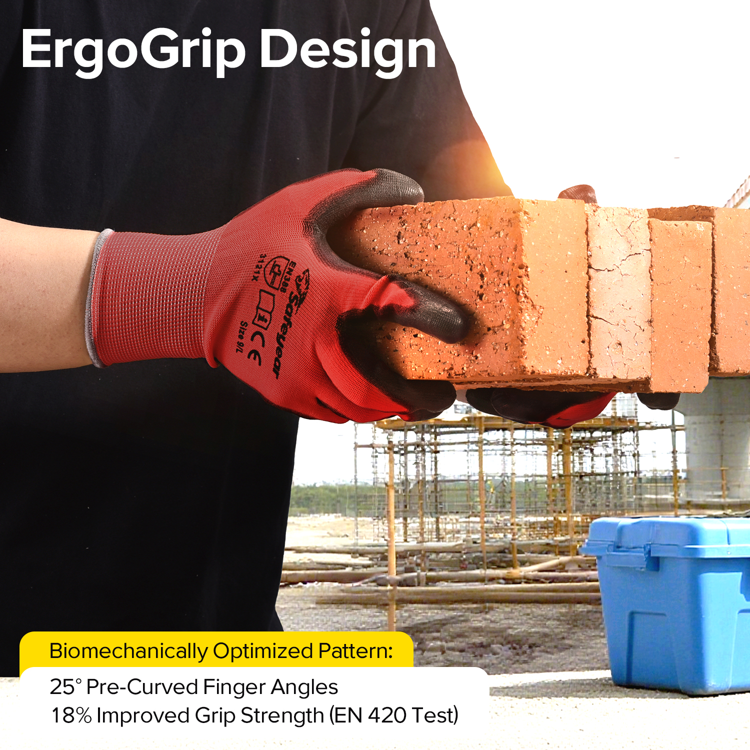 Guantes de trabajo resistentes recubiertos de PU PN8003 FlexShield Work Red 