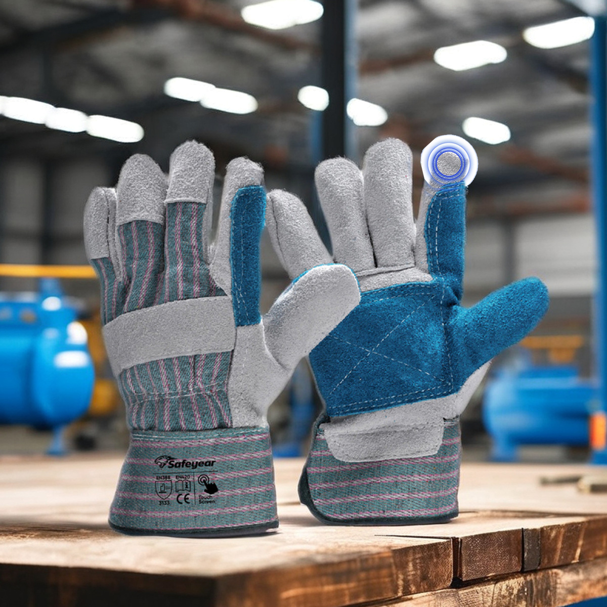 Guante Anticorte con Palma de Cuero Guantes de Impacto de Cuero FL-1015 Azul