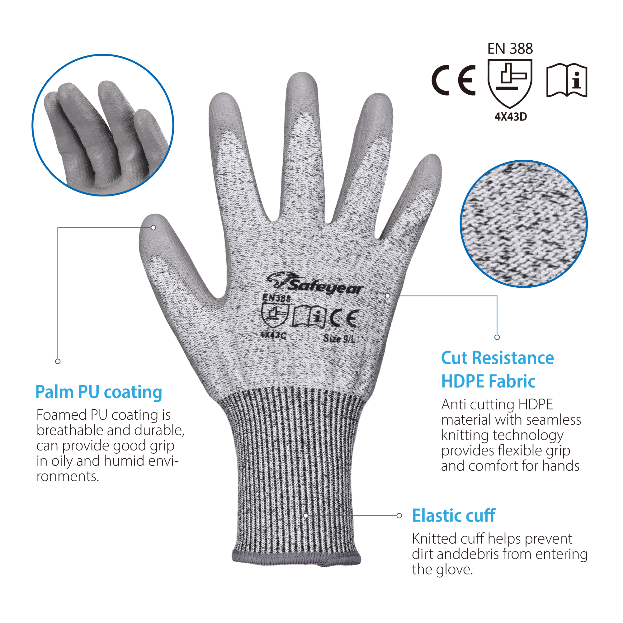 Guantes de trabajo de seguridad resistentes a los cortes PD8045