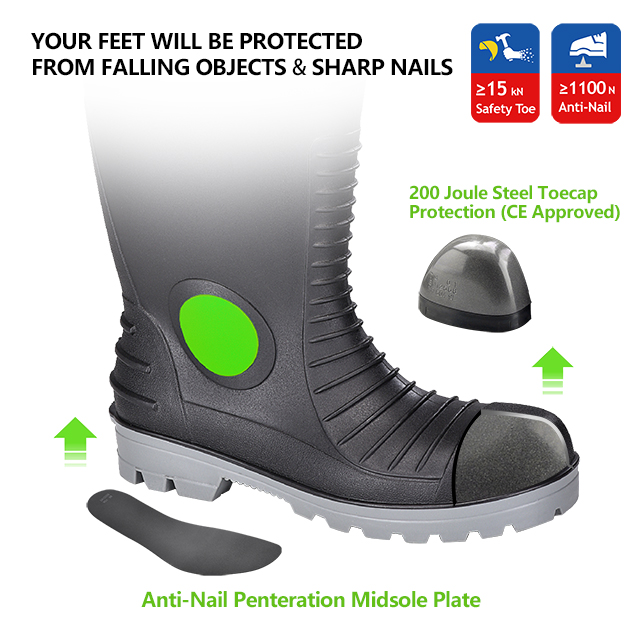 Botas de pvc de punta de acero S5 impermeable W-6055 Aqua Guarder