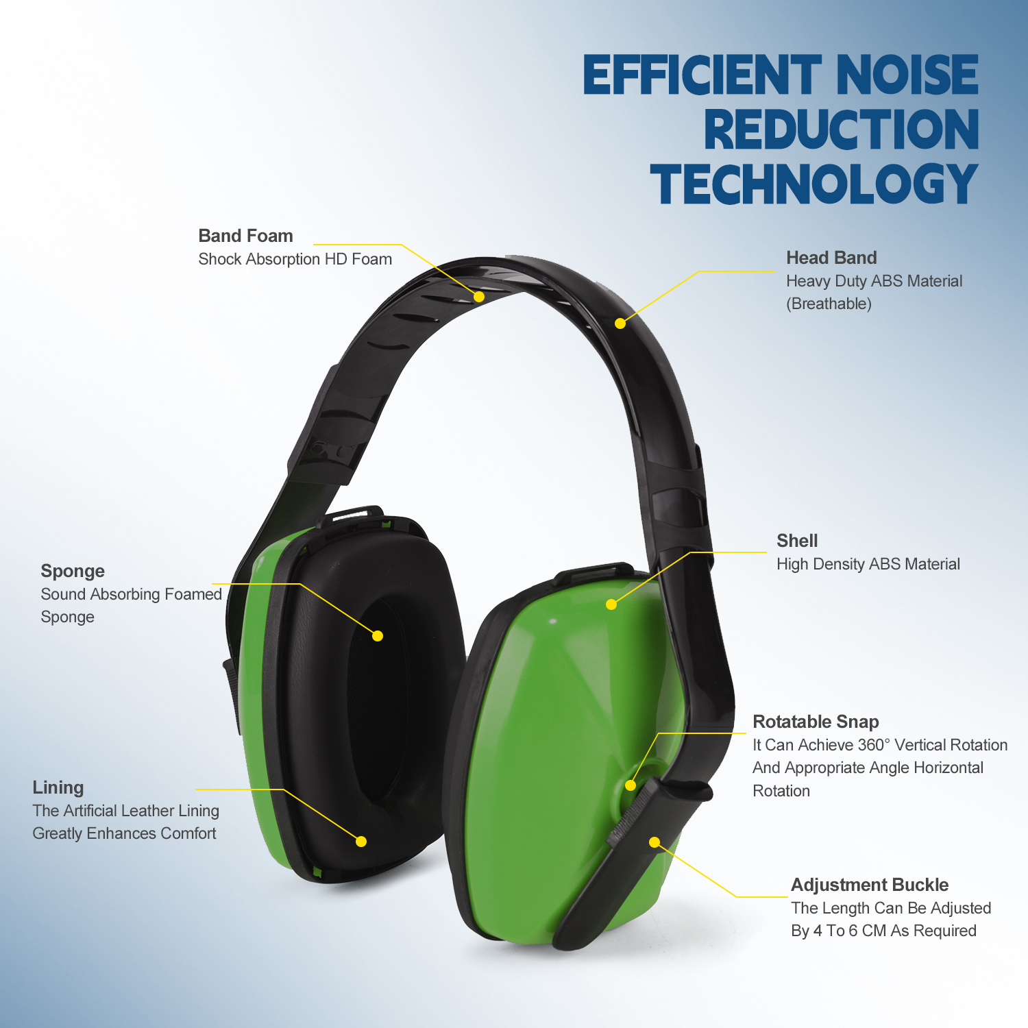  Ayudas de cancelación de ruido de muffs de oído protectores EM-5003 Green