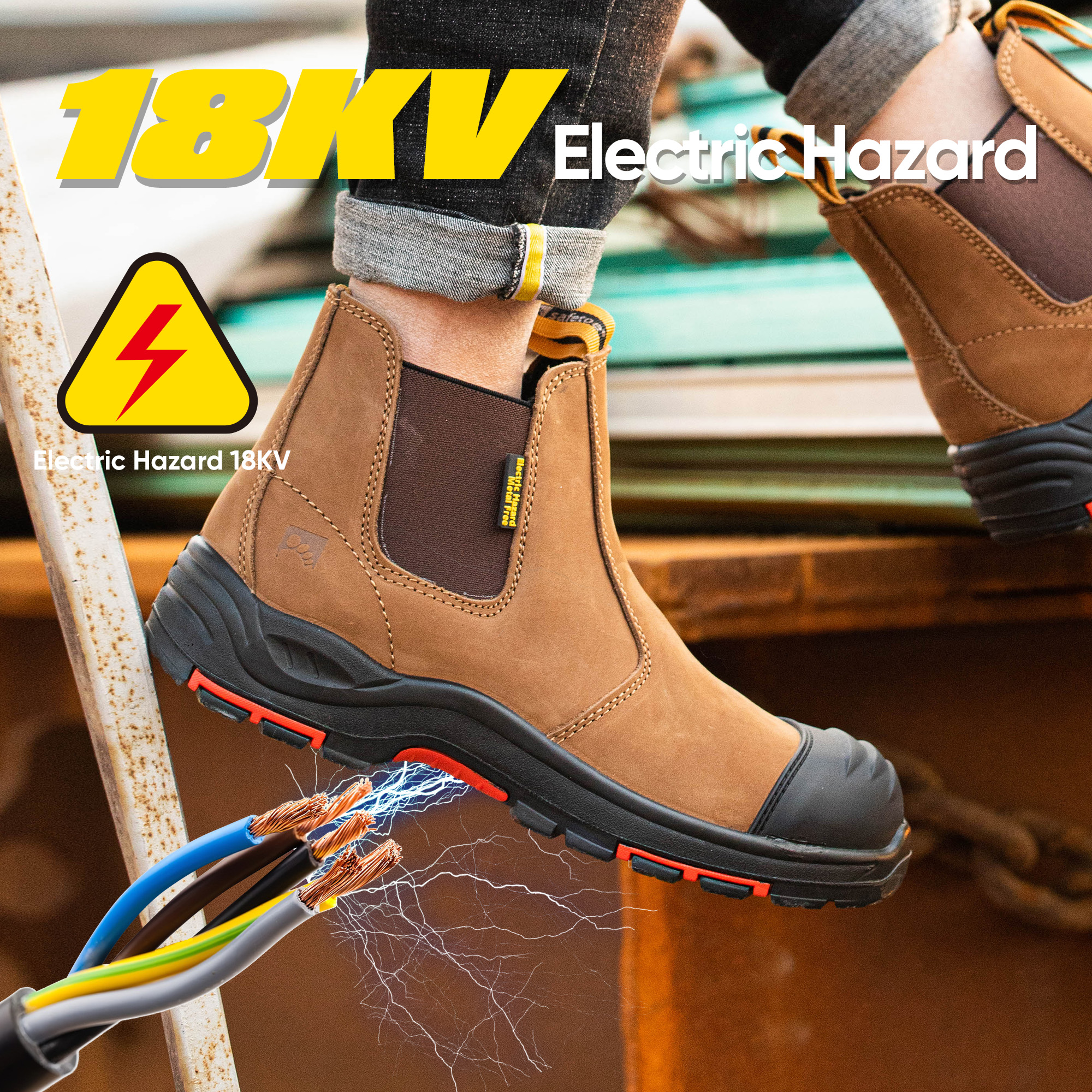 Slip On Aislamiento Eléctrico Botas de seguridad de trabajo con punta de acero de goma de acero