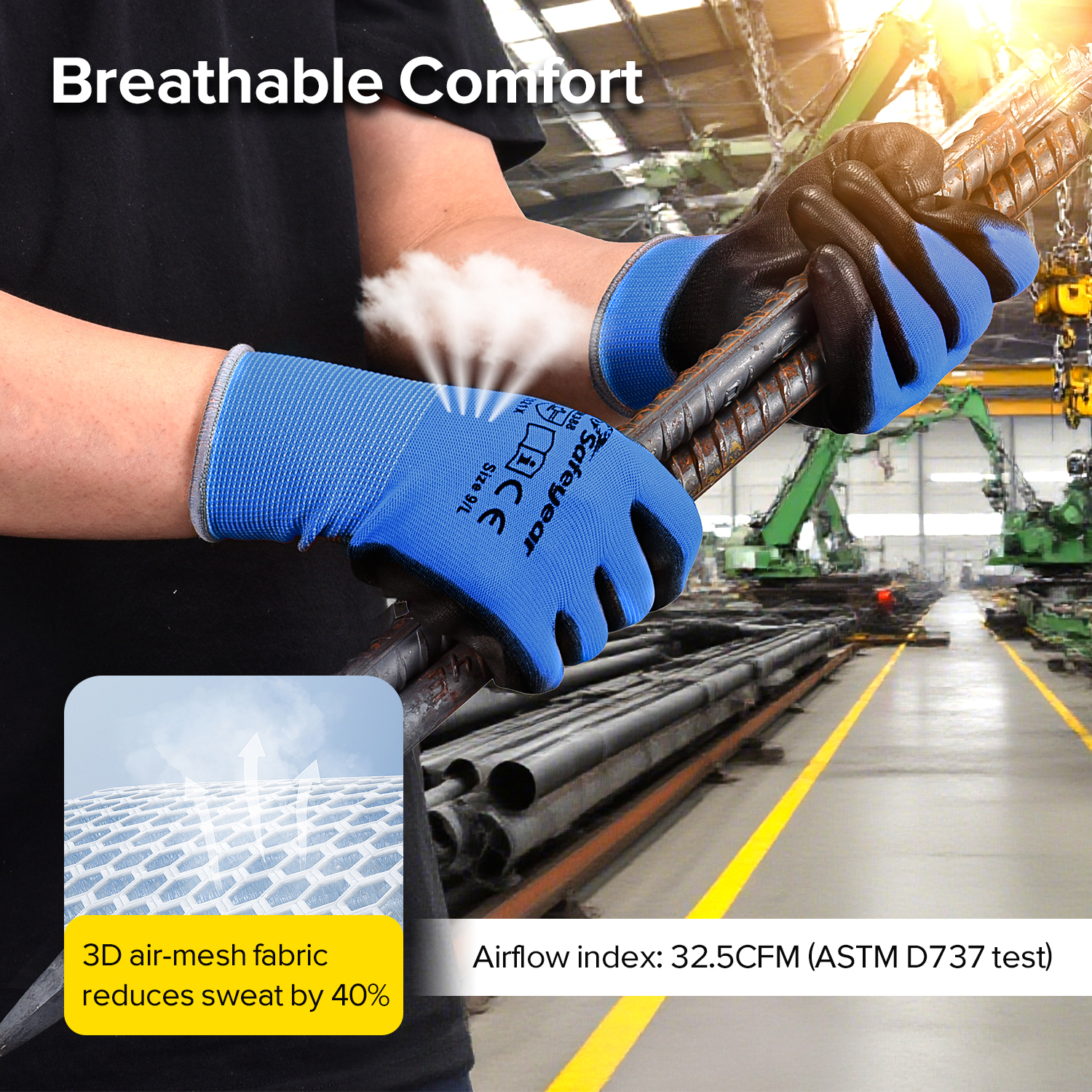 Guantes de trabajo resistentes recubiertos de PU PN8003 Azul