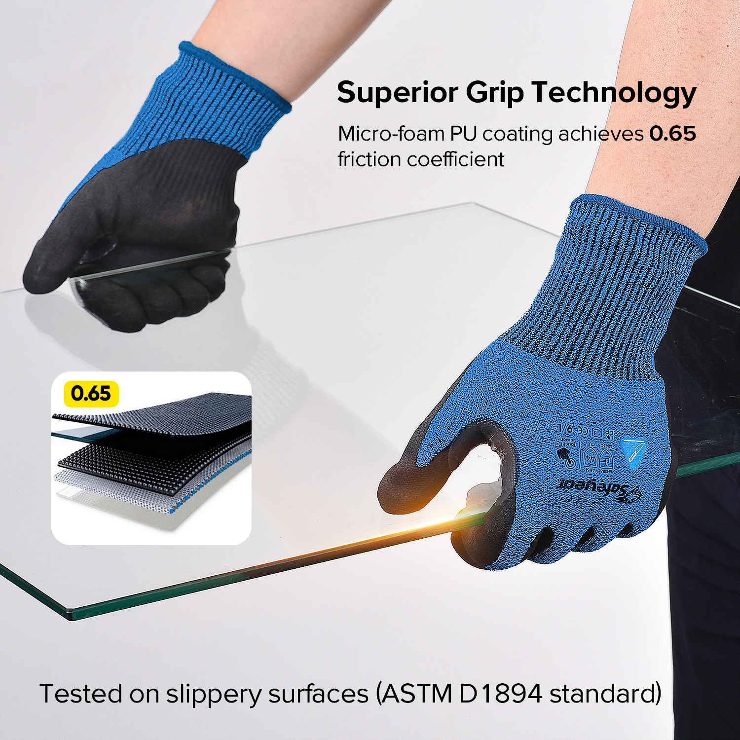 Guantes de trabajo de construcción Guantes de trabajo de seguridad resistentes a cortes PD8045 Azul