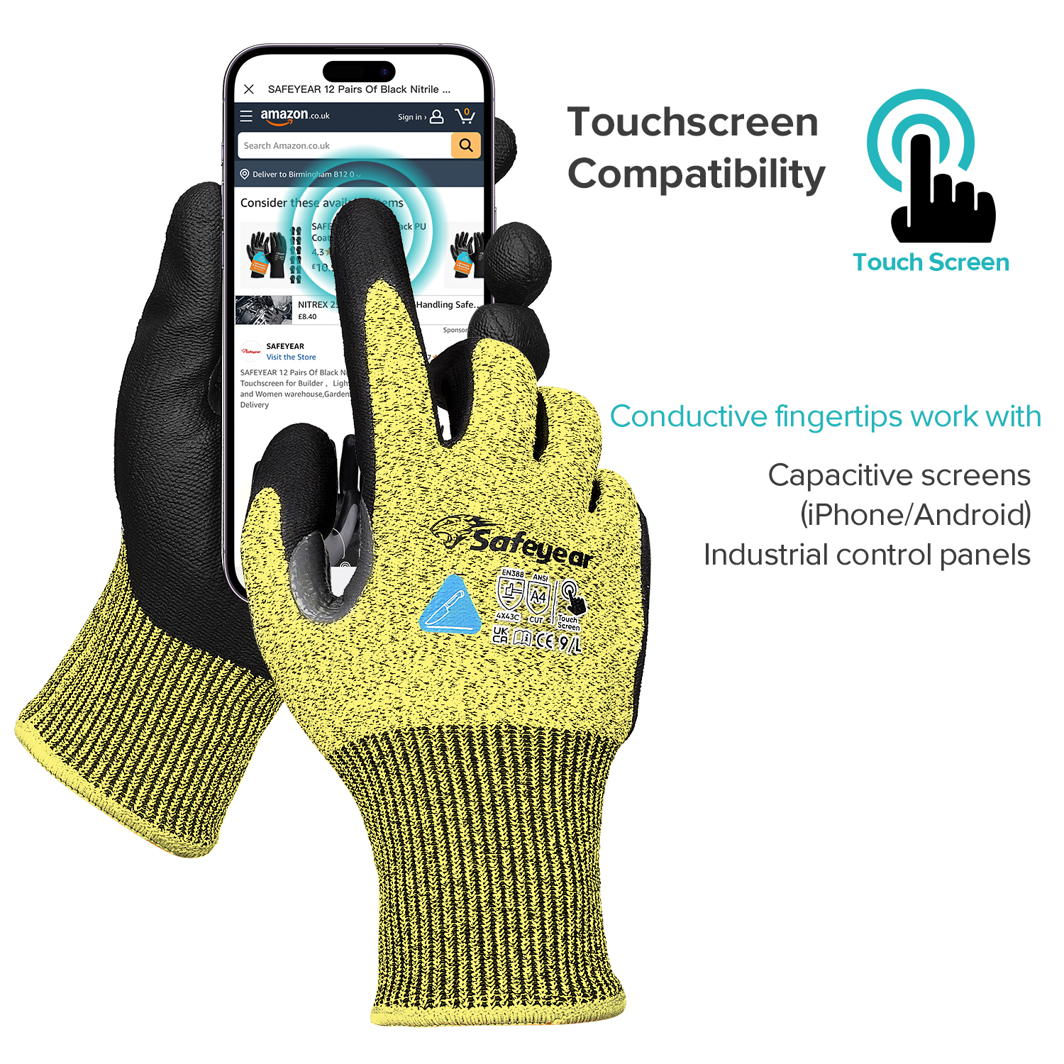 Guantes de trabajo de seguridad resistentes a cortes PD8045 Amarillo