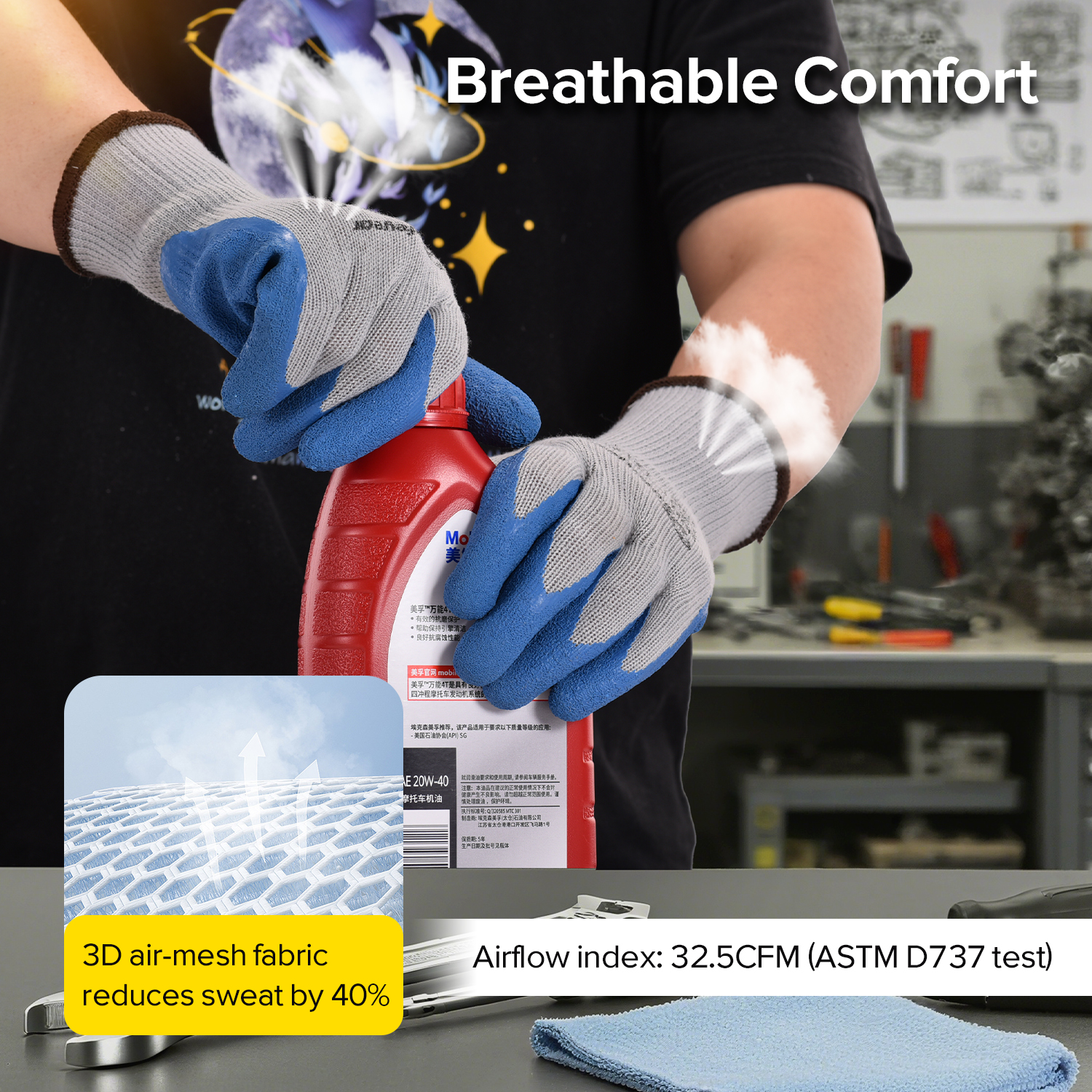 Guantes de trabajo de seguridad recubiertos de látex LY-3013 Azul