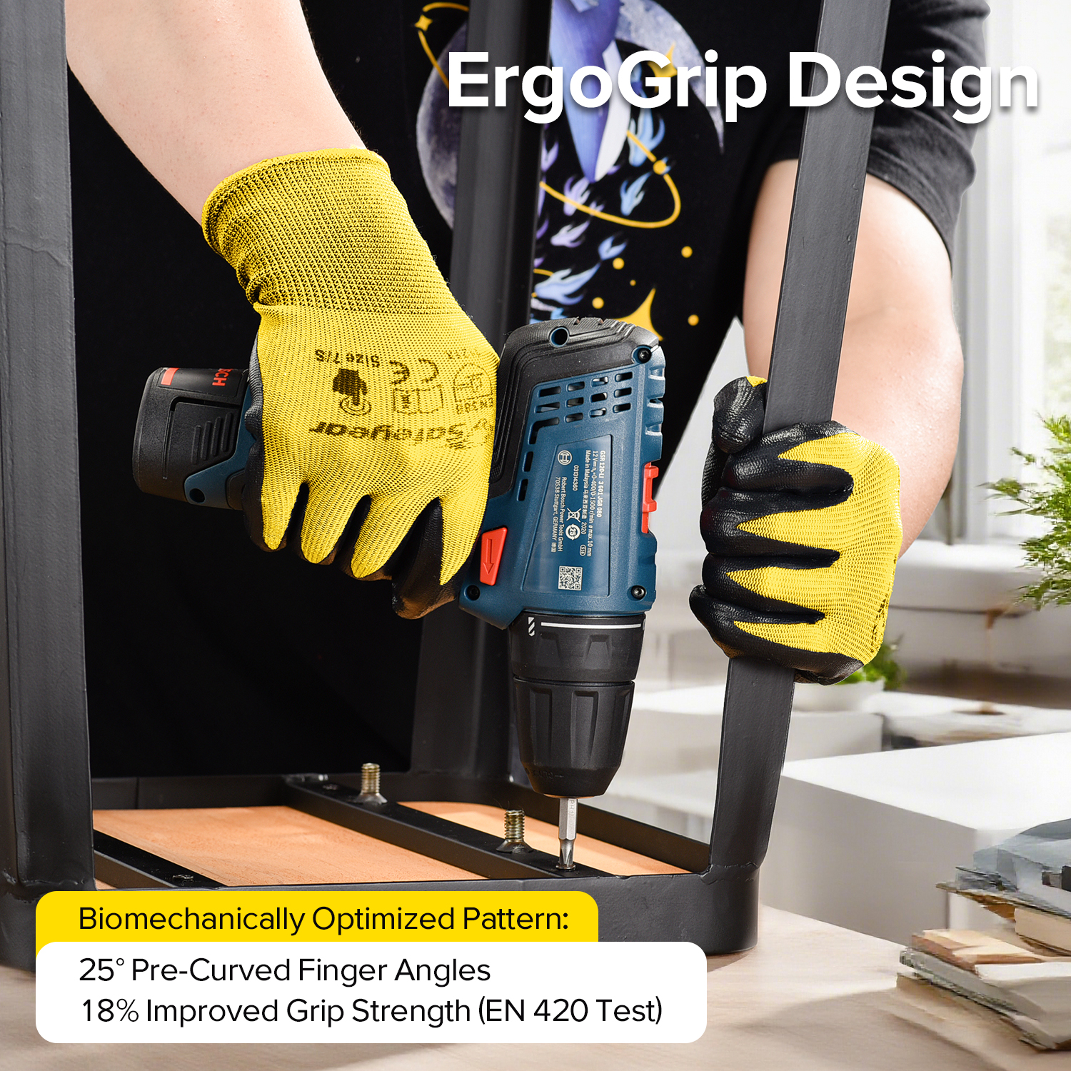 Guantes de trabajo de seguridad recubiertos de nitrilo N1552 Amarillo