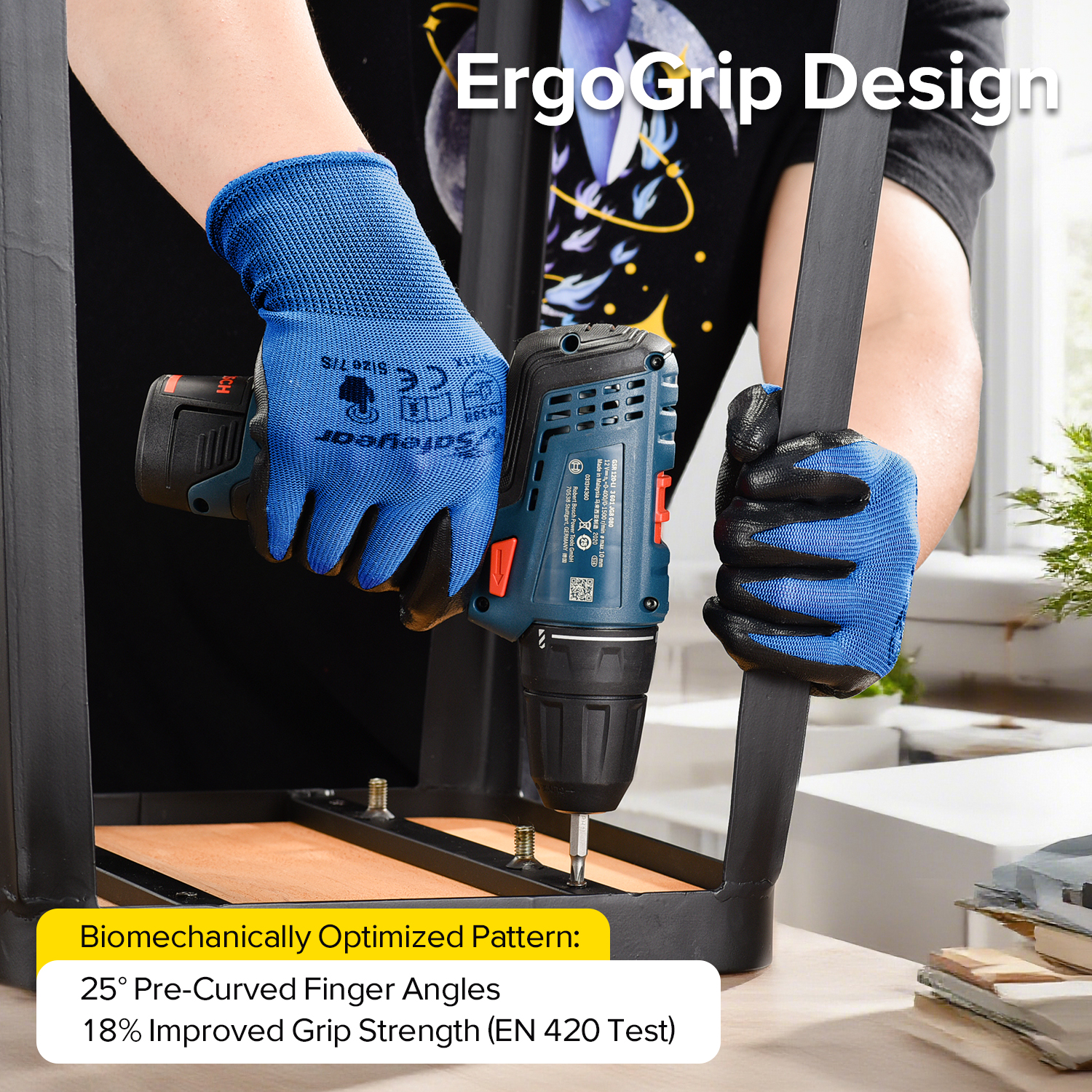 Guantes de trabajo de seguridad recubiertos de nitrilo N1552 Azul