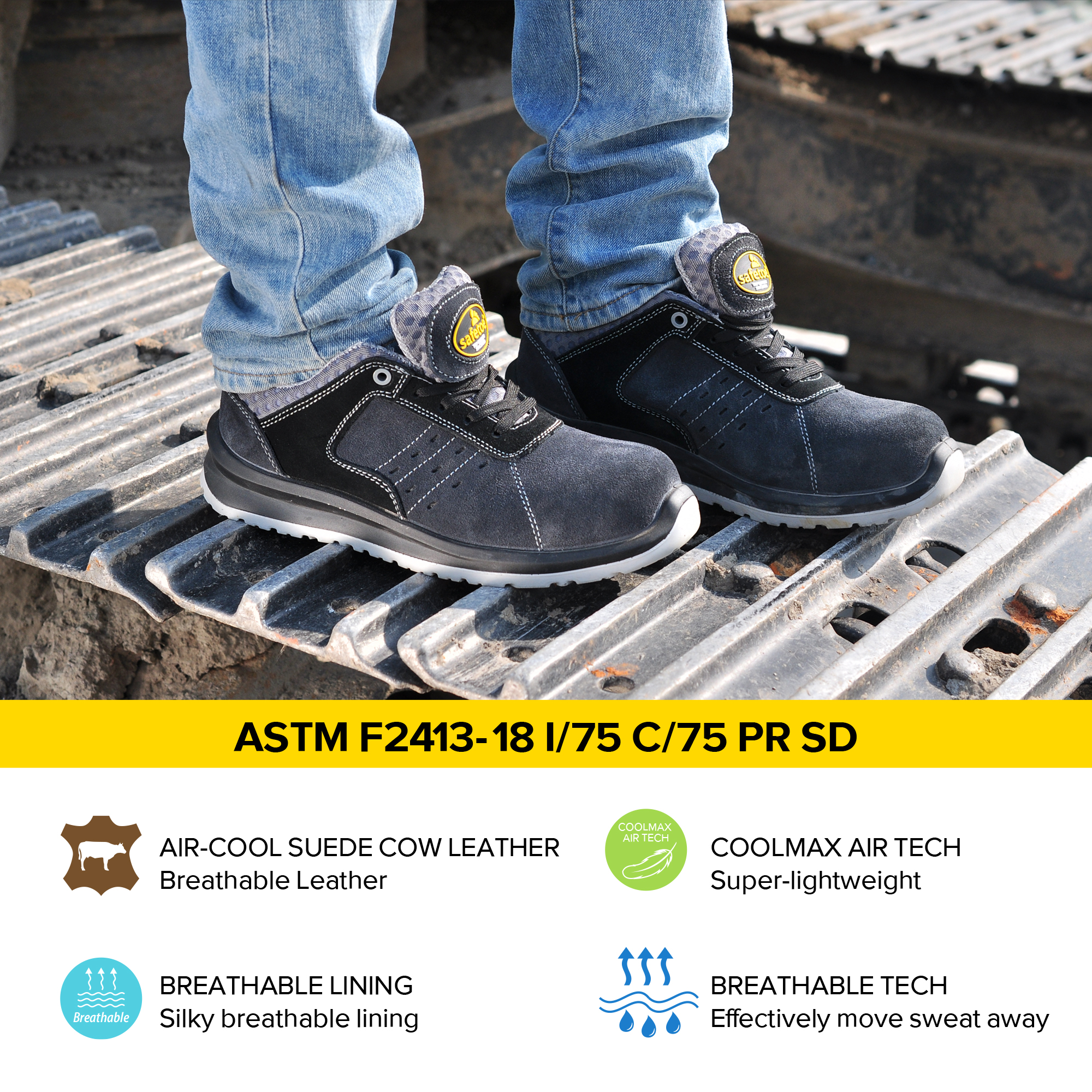 Zapatillas de trabajo de seguridad ultraligeras de ajuste ancho para construcción L-7331