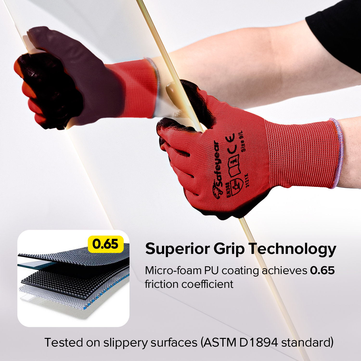 Guantes de trabajo resistentes recubiertos de PU PN8003 FlexShield Work Red 