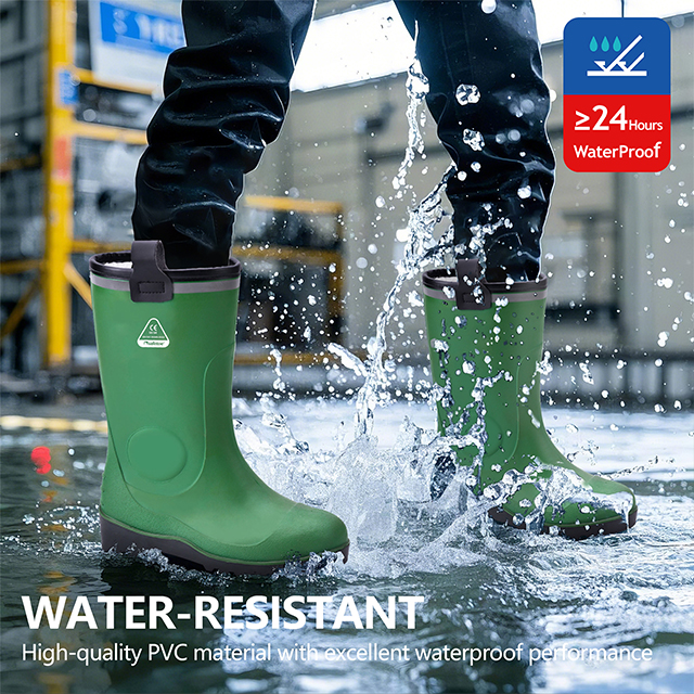 Botas de lluvia de revestimiento de piel W-6037 Verde bajo