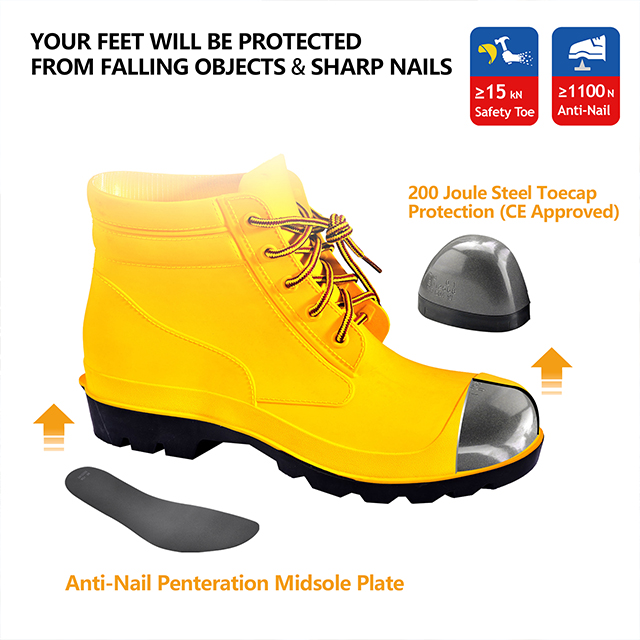 Botas de lluvia de punta de acero W-6050 amarillo