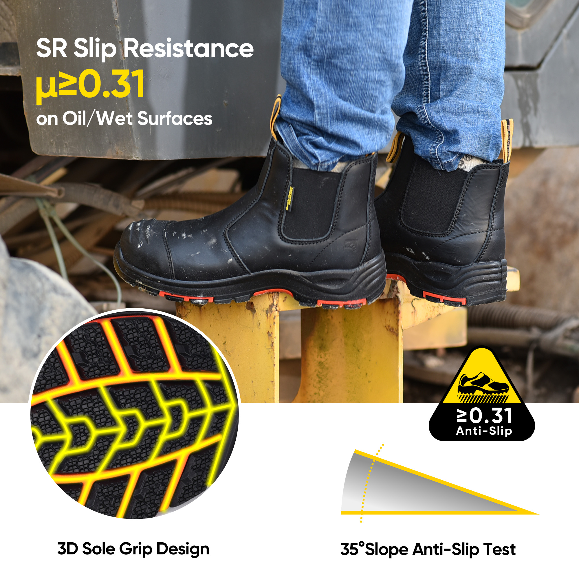 Botas de trabajo de seguridad del triángulo verde canadiense CSA M-8025NBK