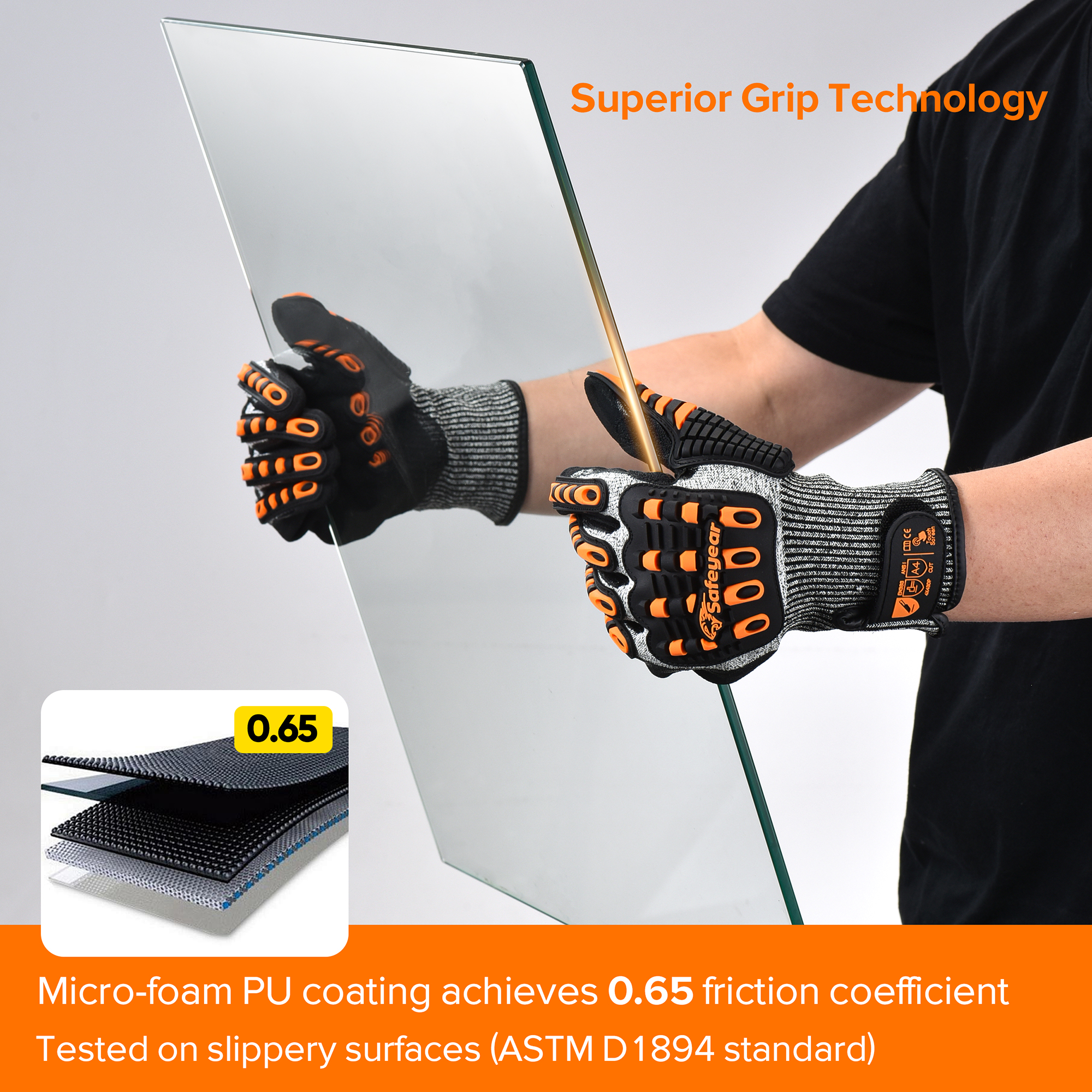 Guantes de trabajo de fábrica Guantes de trabajo mecánicos resistentes a los cortes TPR9004 Naranja