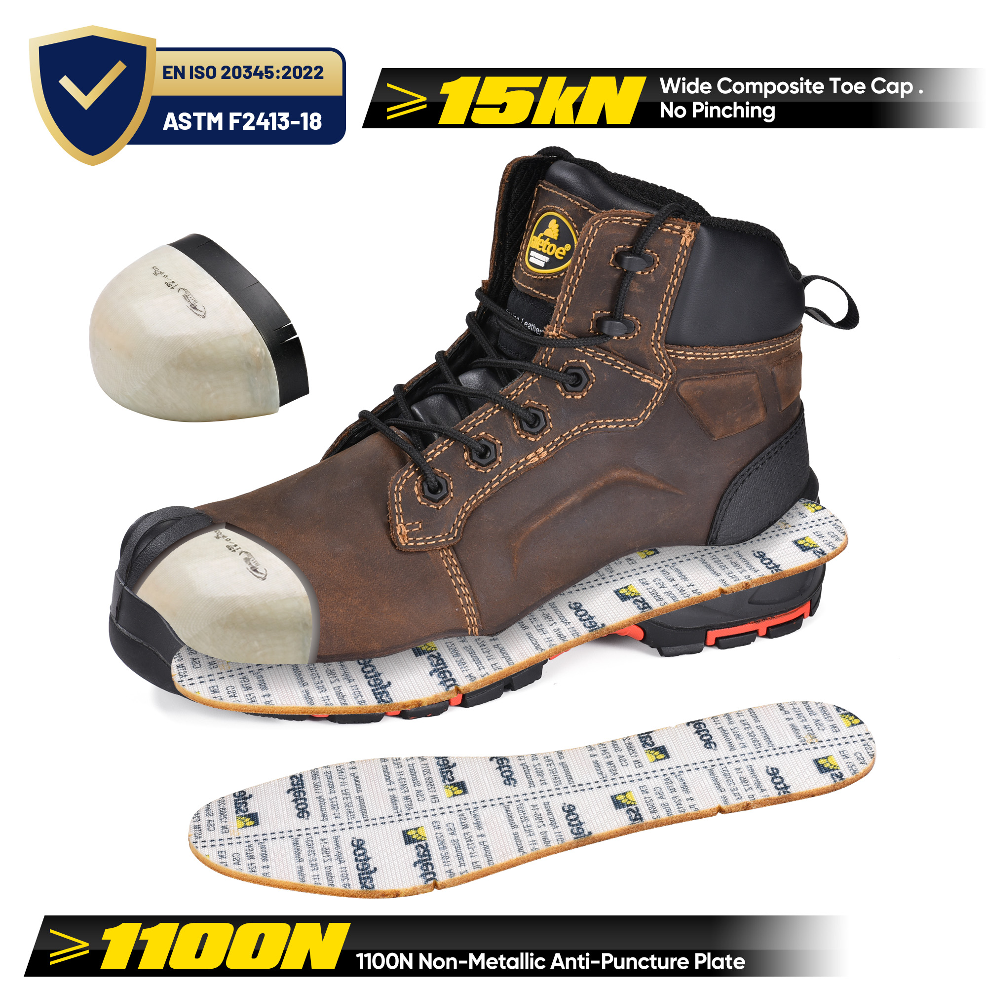 Botas de trabajo de minería de seguridad sin metal resistente al aceite y resbalón superiores M-8552