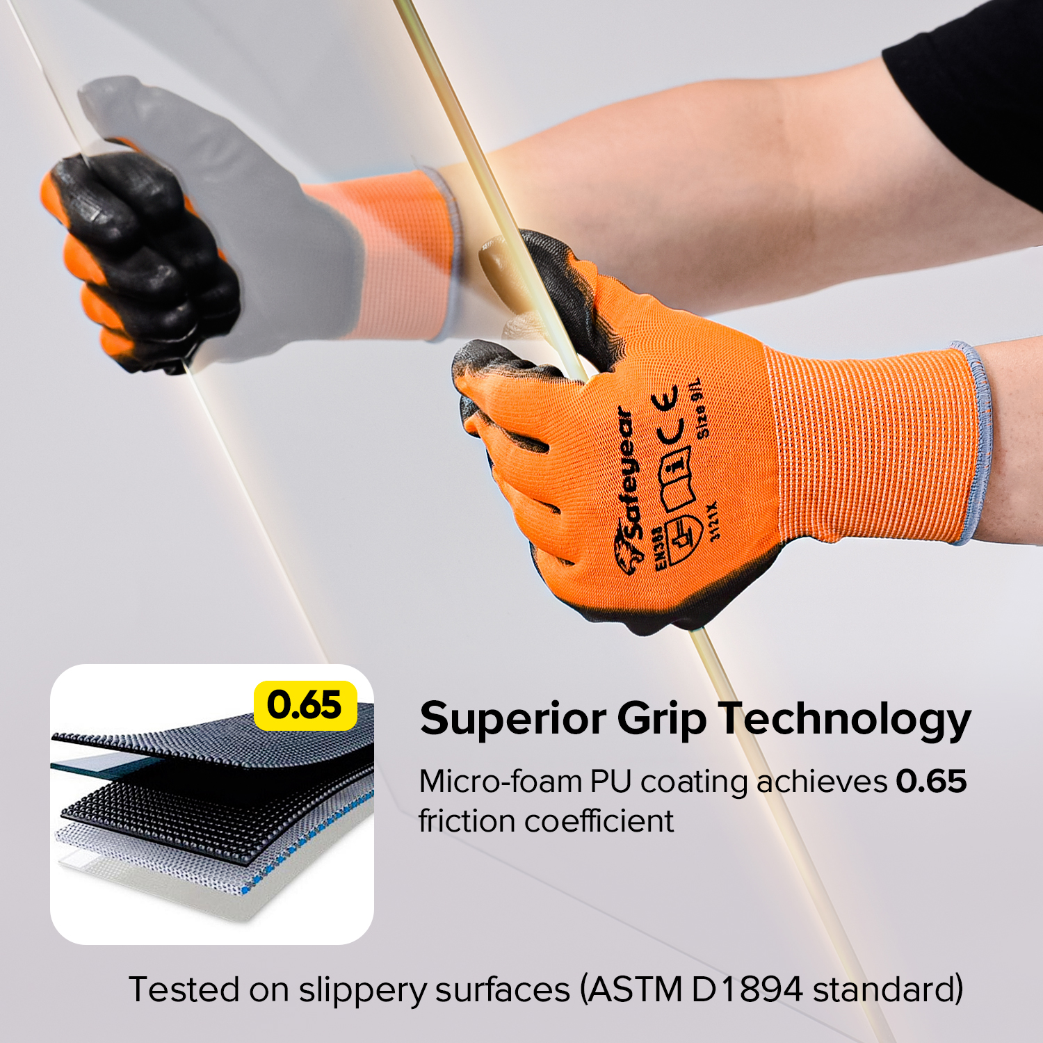 Guantes de trabajo resistentes recubiertos de PU PN8003 Naranja