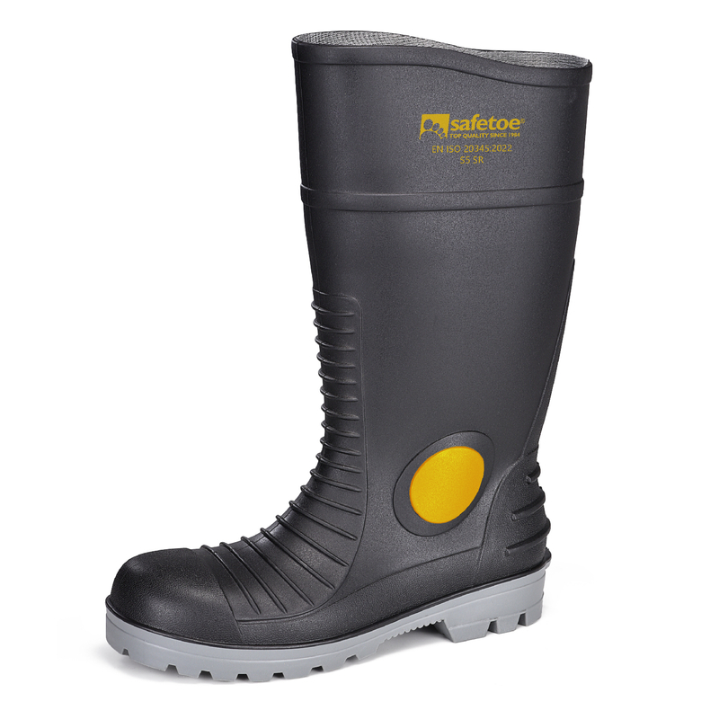 Botas de lluvia impermeables de seguridad de PVC con punta de acero y placa de acero W-6055