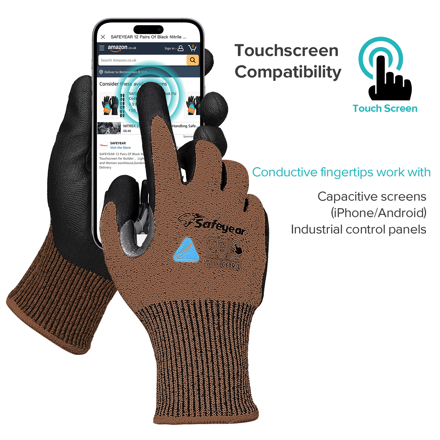 Guantes de trabajo de construcción Guantes de trabajo de seguridad resistentes a cortes PD8045 Brown