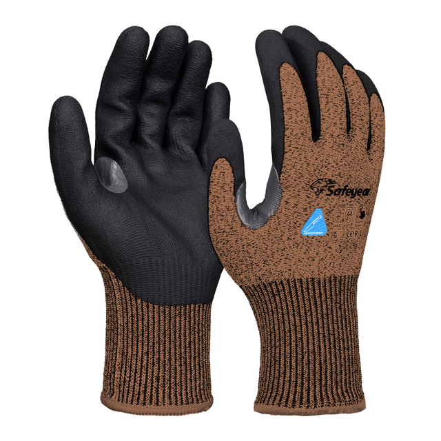Guantes de trabajo de construcción Guantes de trabajo de seguridad resistentes a cortes PD8045 Brown