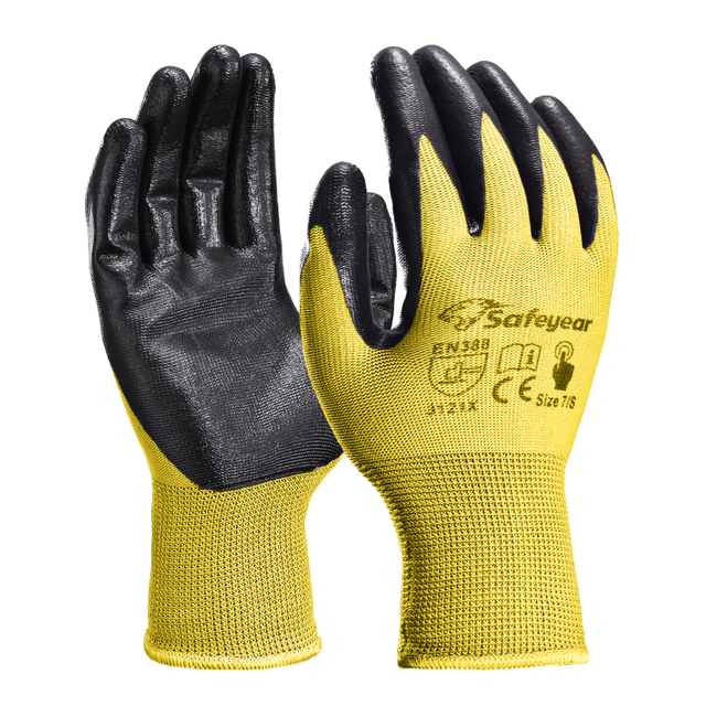 Guantes de trabajo de seguridad recubiertos de nitrilo N1552 Amarillo