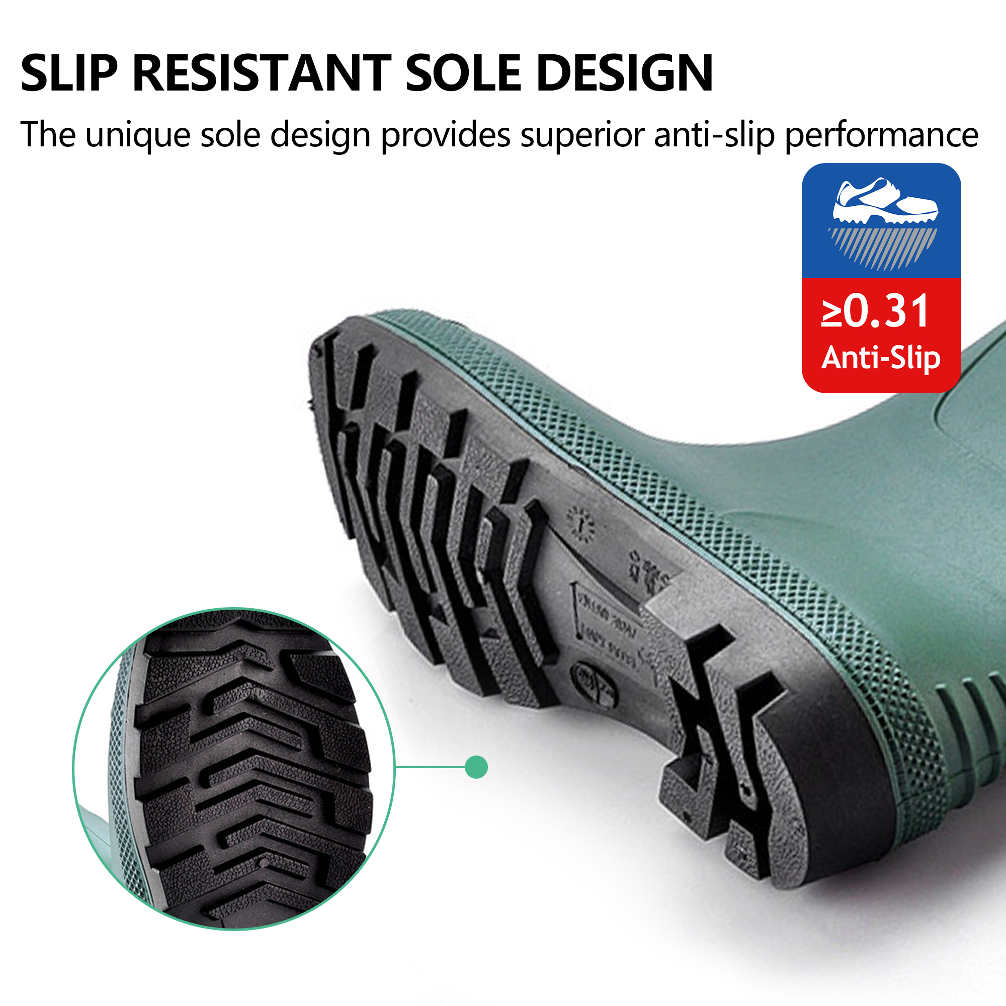 Botas de agua ocupacionales: botas de lluvia de trabajo impermeables de PVC para agricultura y ganadería (verde)