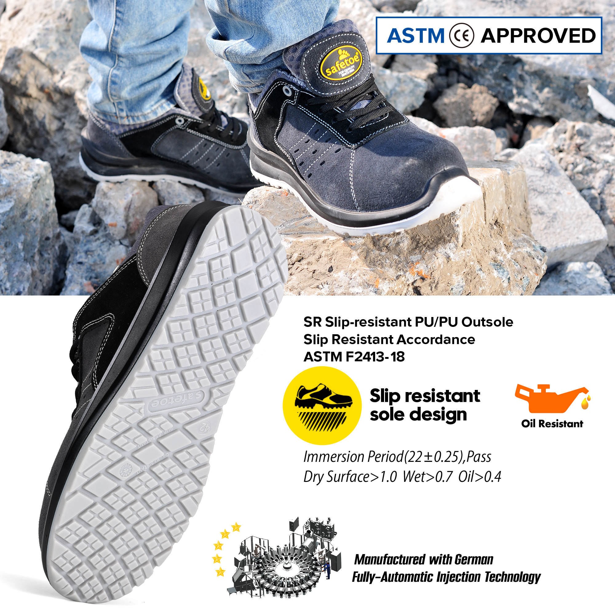 Zapatillas de trabajo de seguridad ultraligeras de ajuste ancho para construcción L-7331