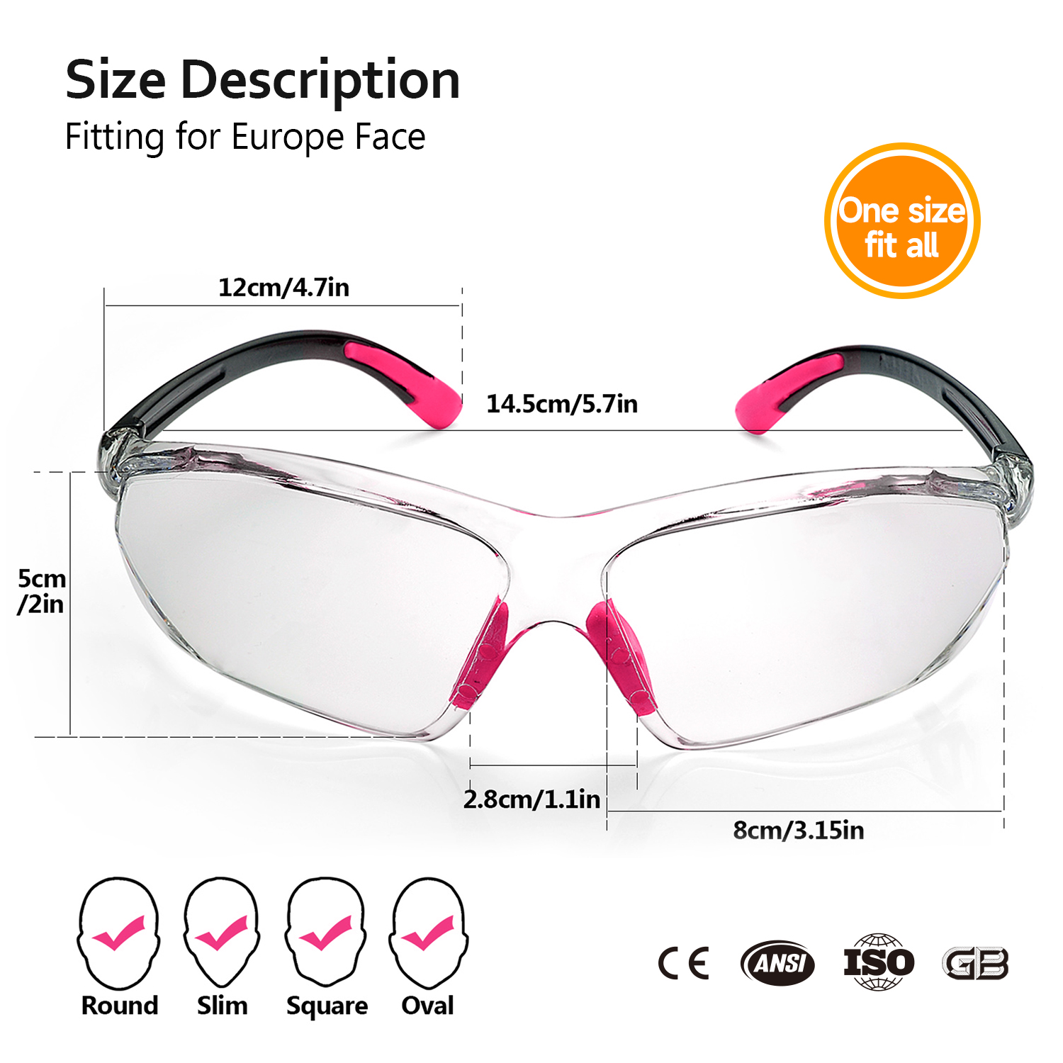 Gafas de seguridad antivaho ANSI Z87.1 CE EN166 UV400 Gafas protectoras SG003 Rosa