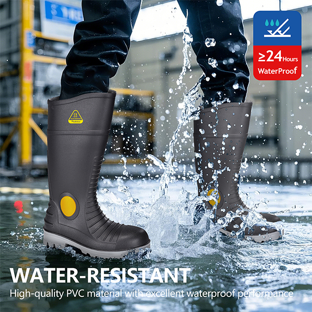 Botas de goma de goma impermeable W-6055 negro