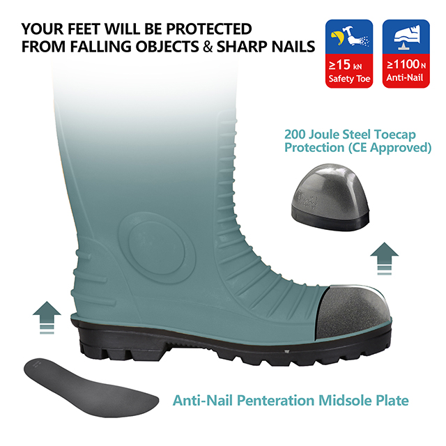 Botas de lluvia impermeables para el hombre W-6055 verde
