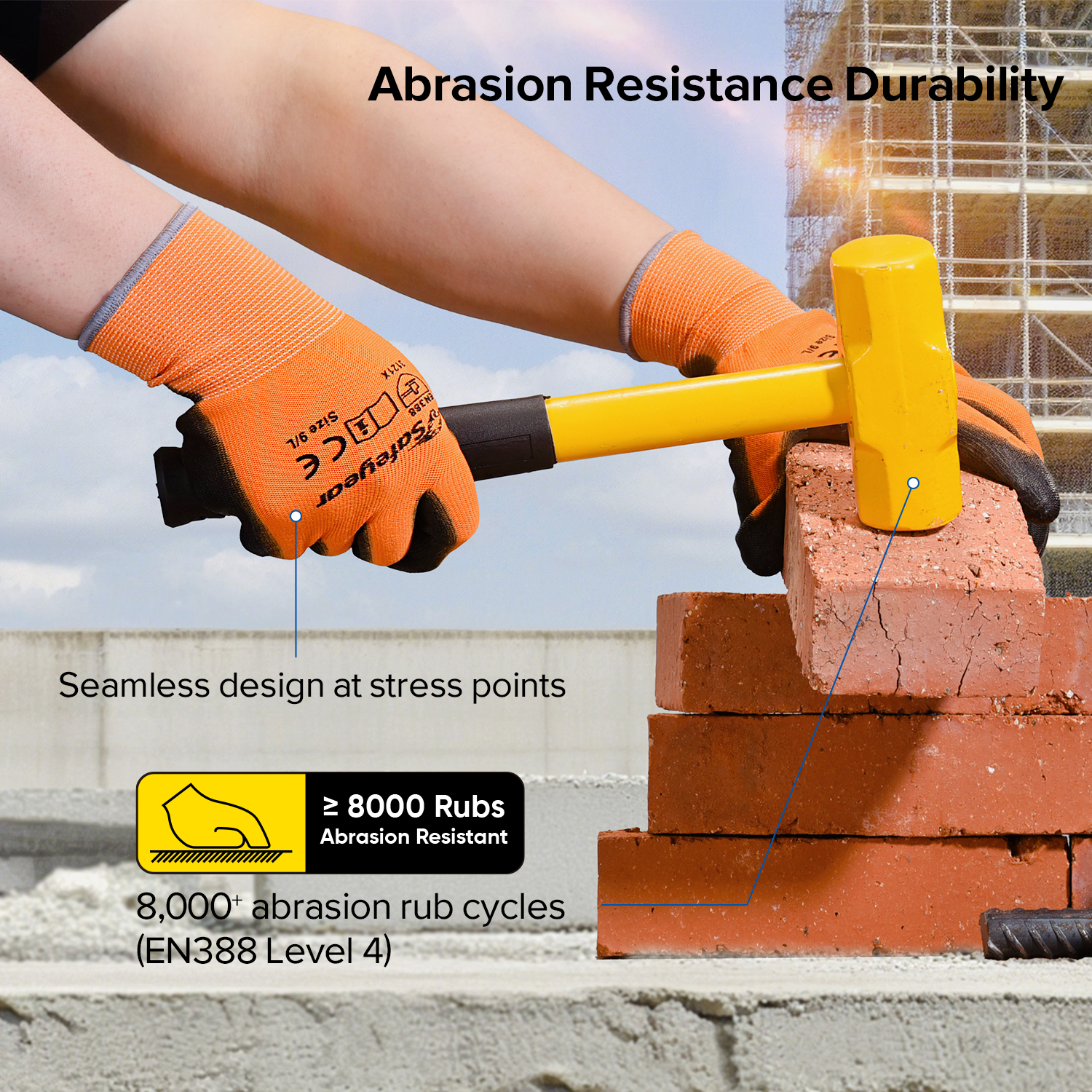 Guantes de trabajo resistentes recubiertos de PU PN8003 Naranja