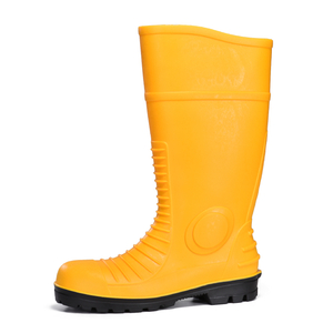 Botas de lluvia amarillas de seguridad de PVC para minería con punta de acero W-6055 Amarillo