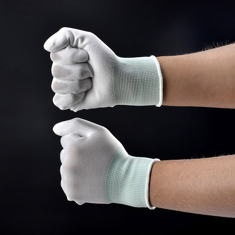 Guantes de trabajo de seguridad recubiertos de PU PN8003 Blanco