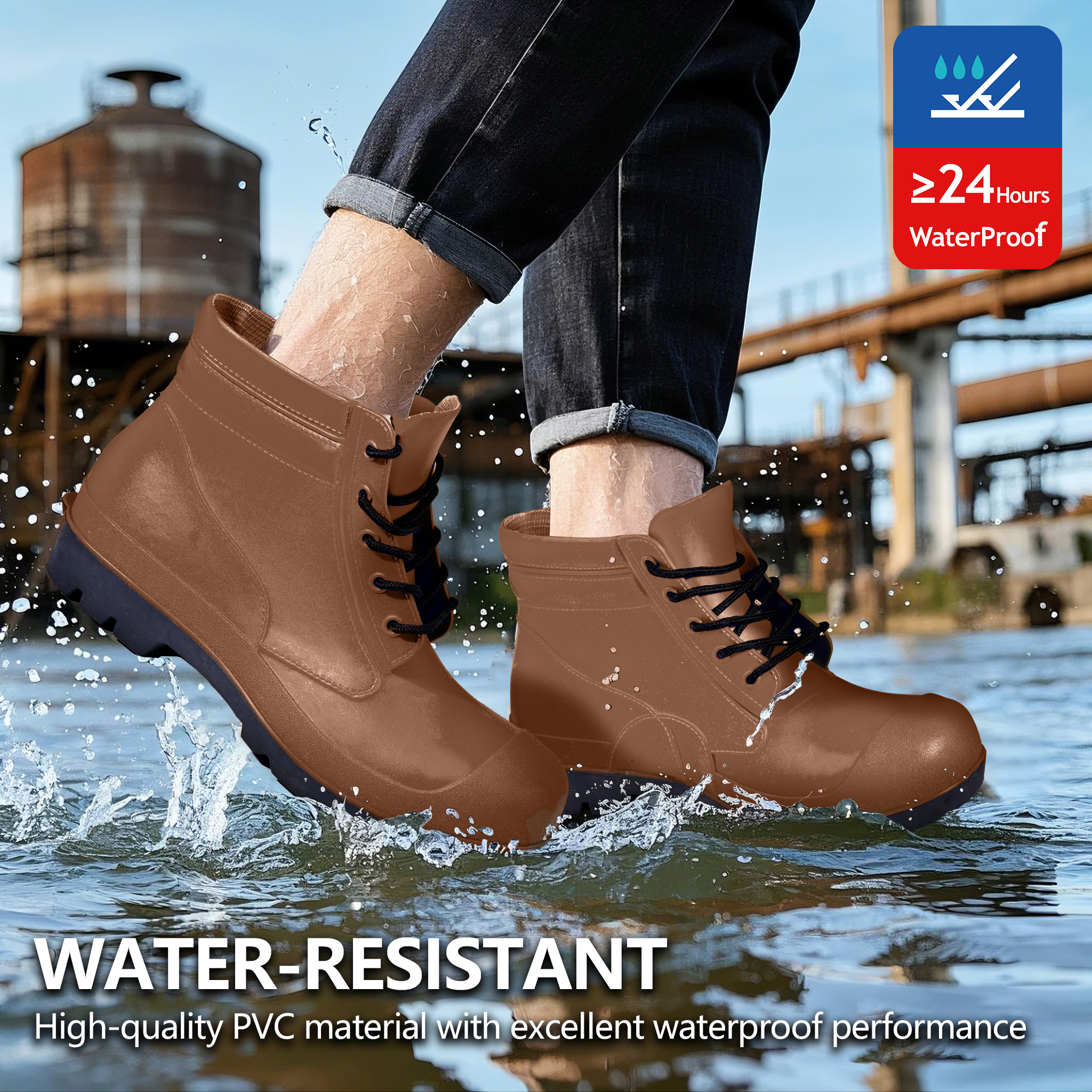 Botas Bajas de Lluvia para Hombre W-6050 Marrón SteelGuarder