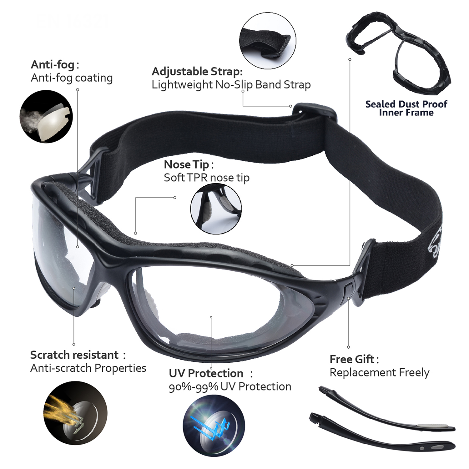 Gafas de seguridad antivaho ultracómodas con espuma interior acolchada | ANSI Z87.1 y EN166 SG002