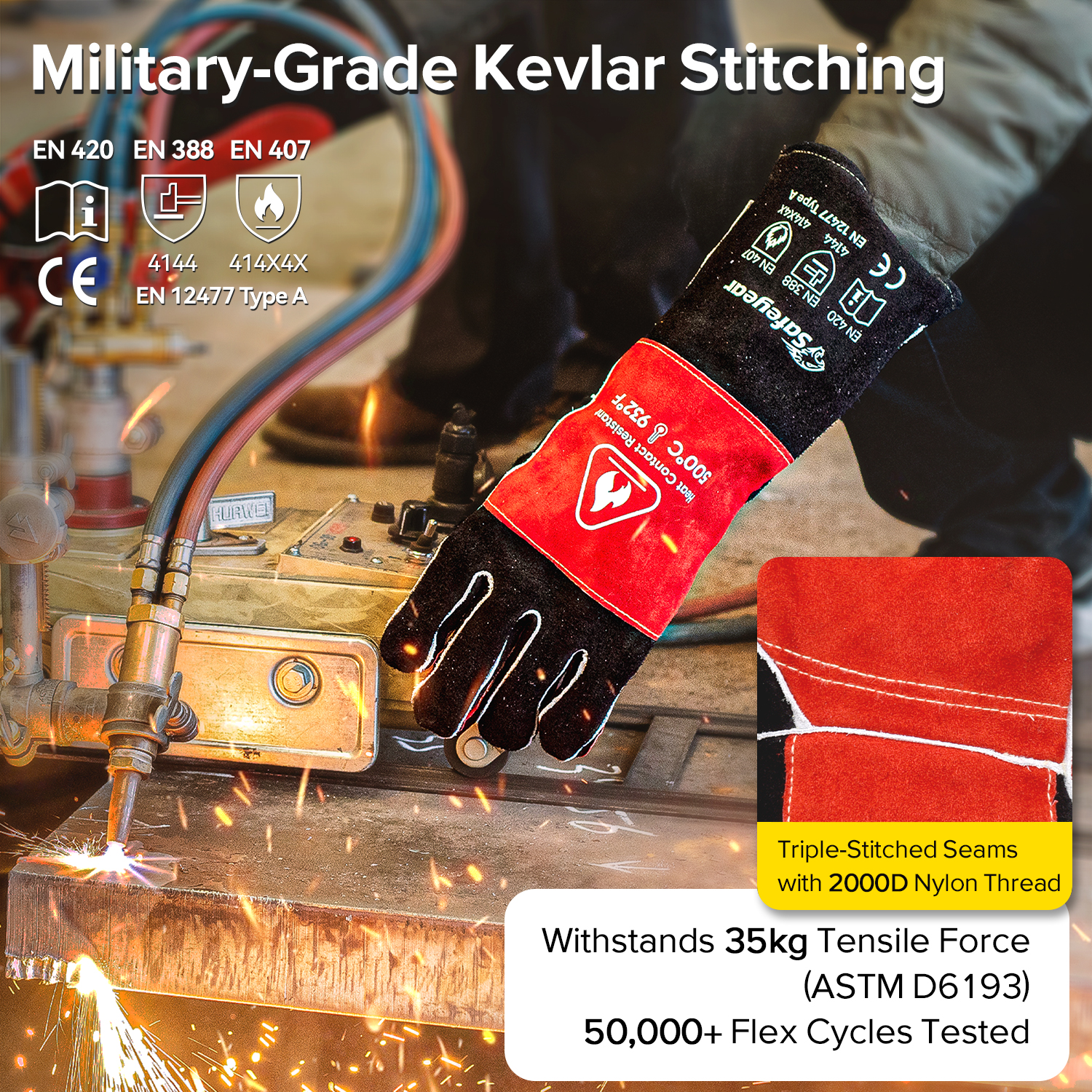 Guantes de soldadura de cuero para MIG/TIG | Protección contra el calor (EN 407) FL-1023