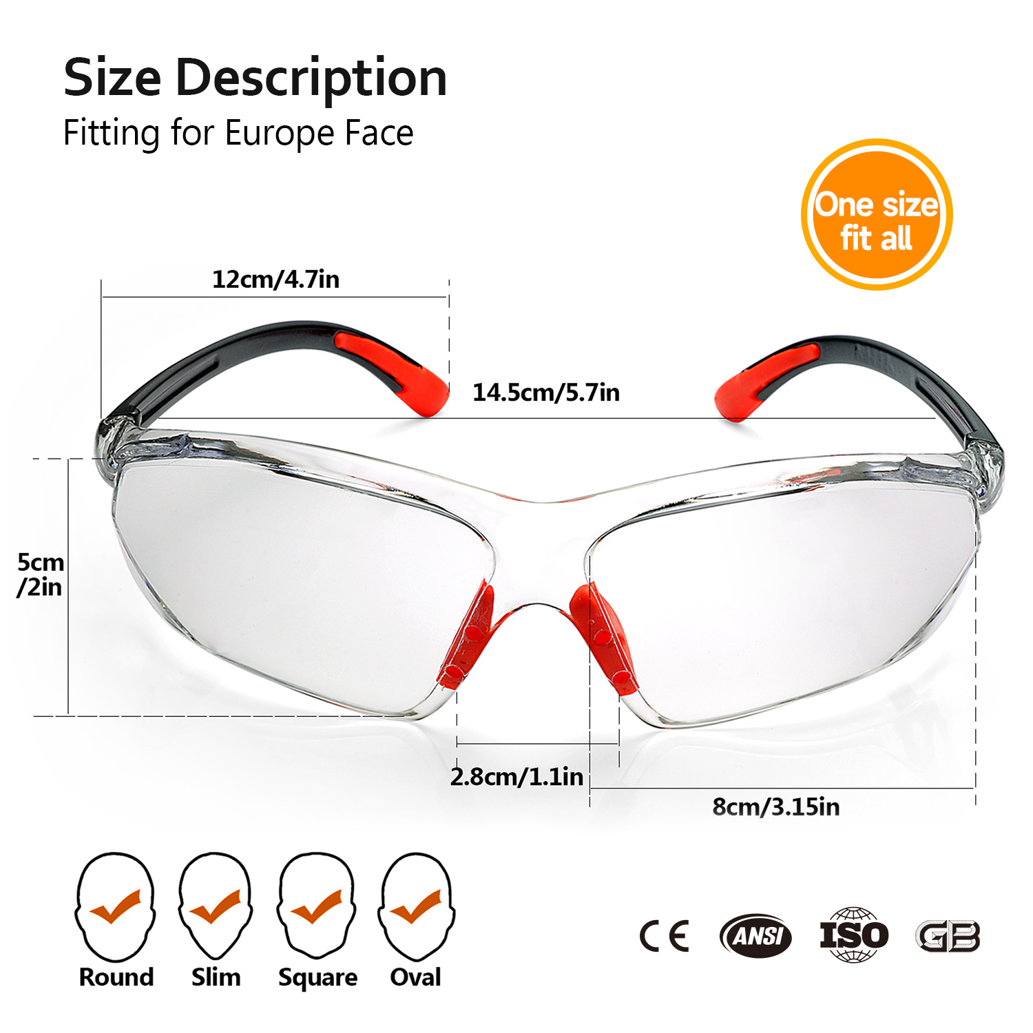 Gafas de seguridad industriales Vision de alta claridad SG003 Naranja