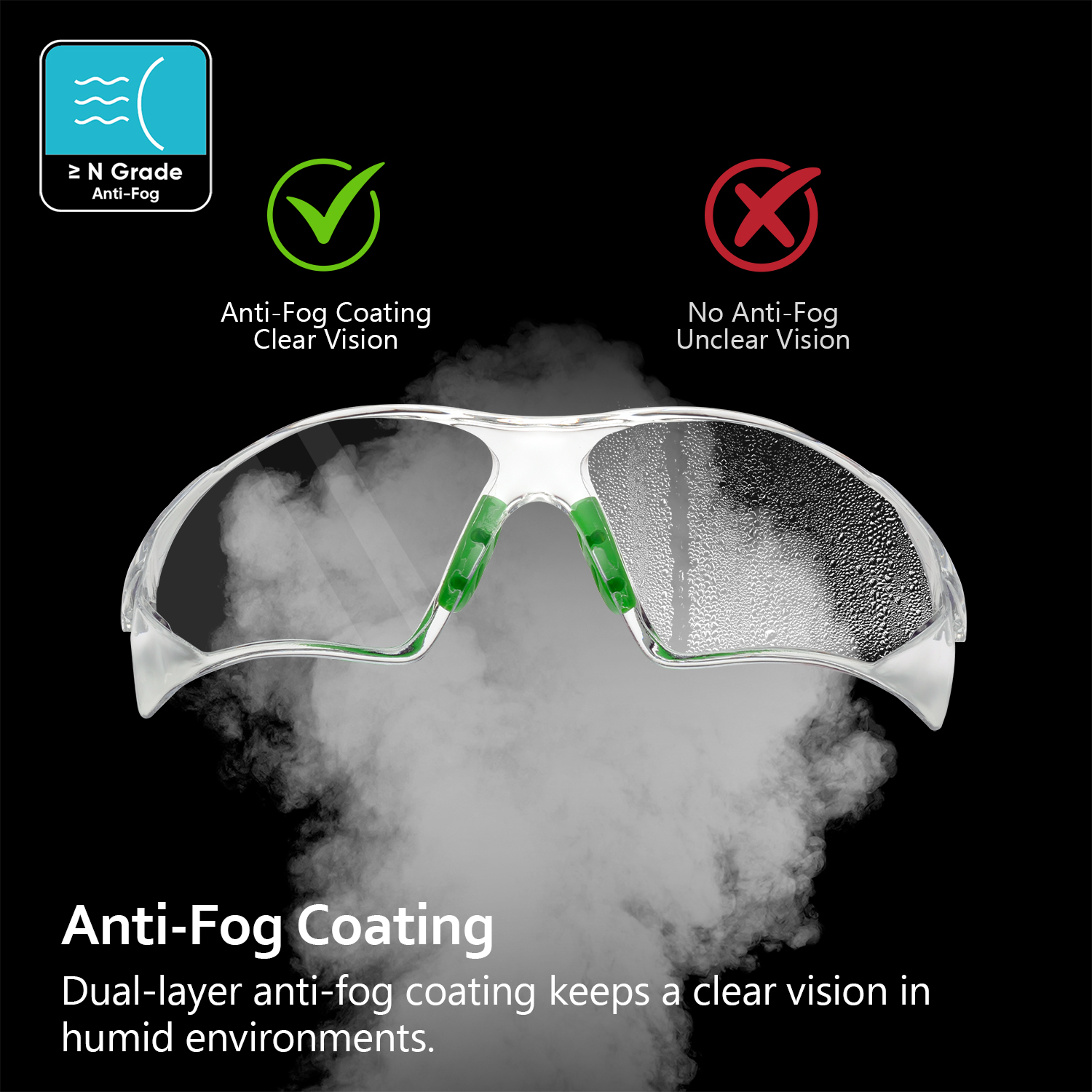 Gafas de seguridad antivaho y antiarañazos ANSI Z87.1 CE EN166 SG003 Verde