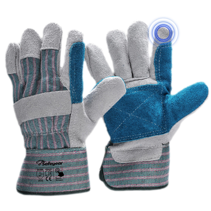Guante Anticorte con Palma de Cuero Guantes de Impacto de Cuero FL-1015 Azul