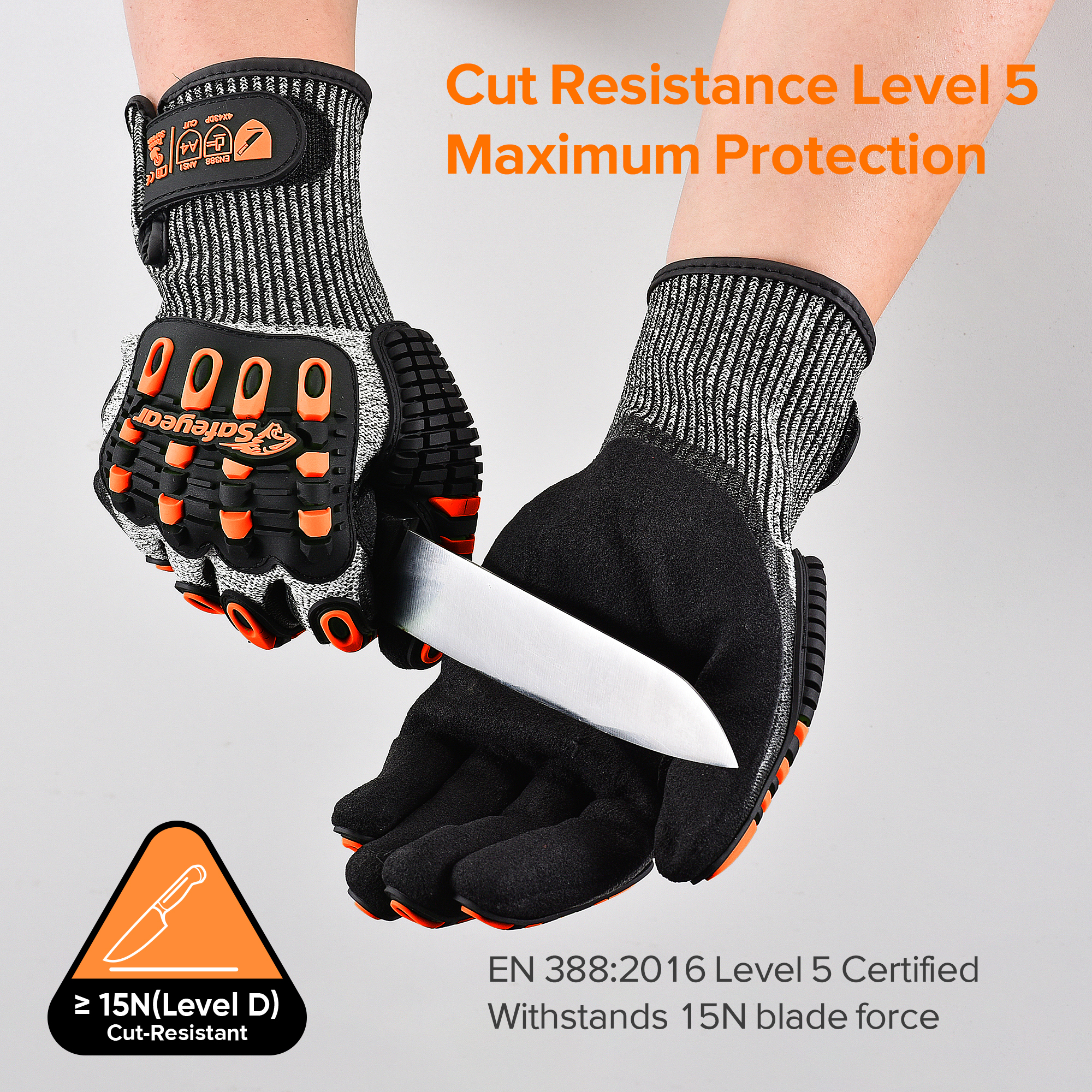 Guantes de trabajo de fábrica Guantes de trabajo mecánicos resistentes a los cortes TPR9004 Naranja
