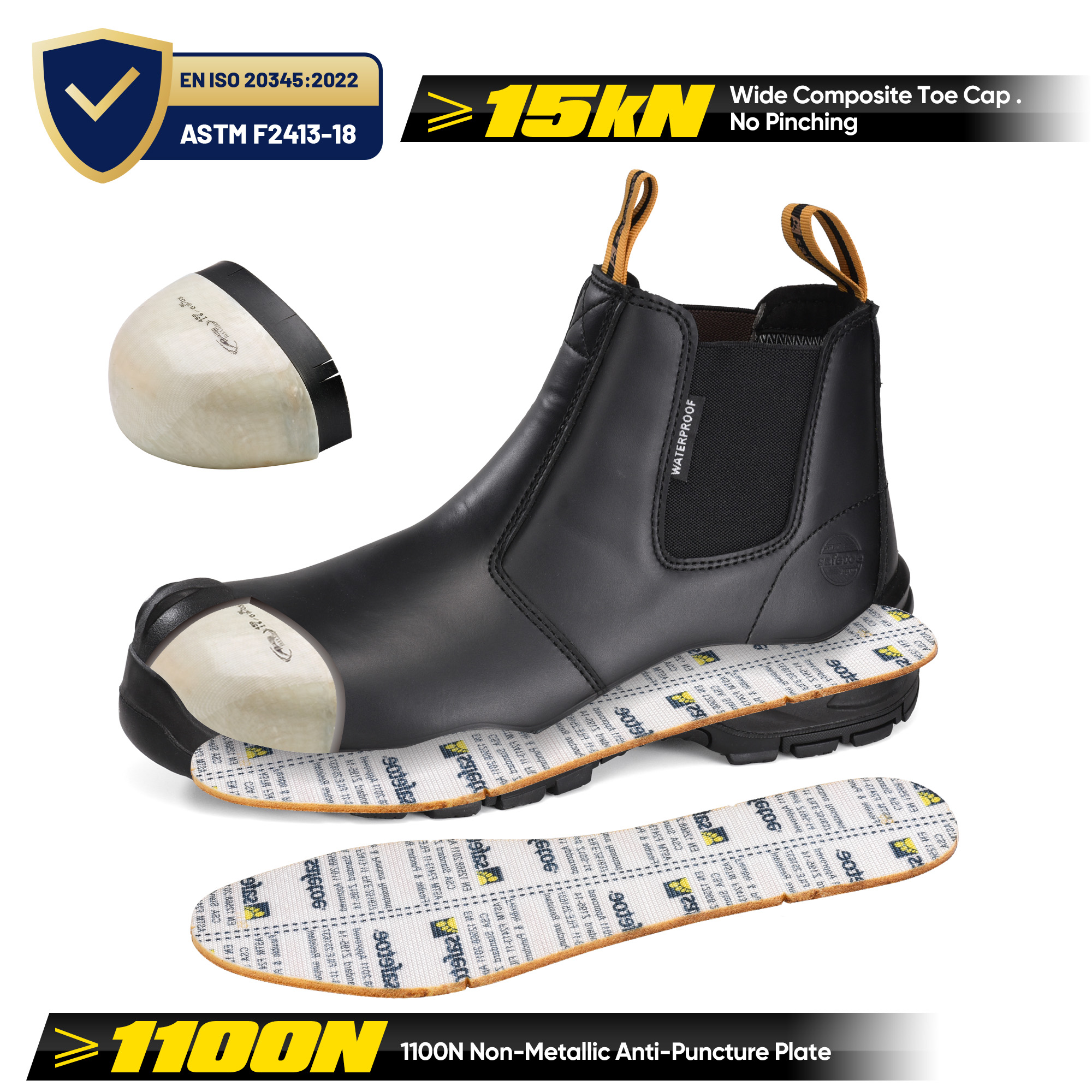 Botas de trabajo Chelsea zapatos de seguridad industrial Botas de trabajo de seguridad Chelsea M-8025NB BKOC