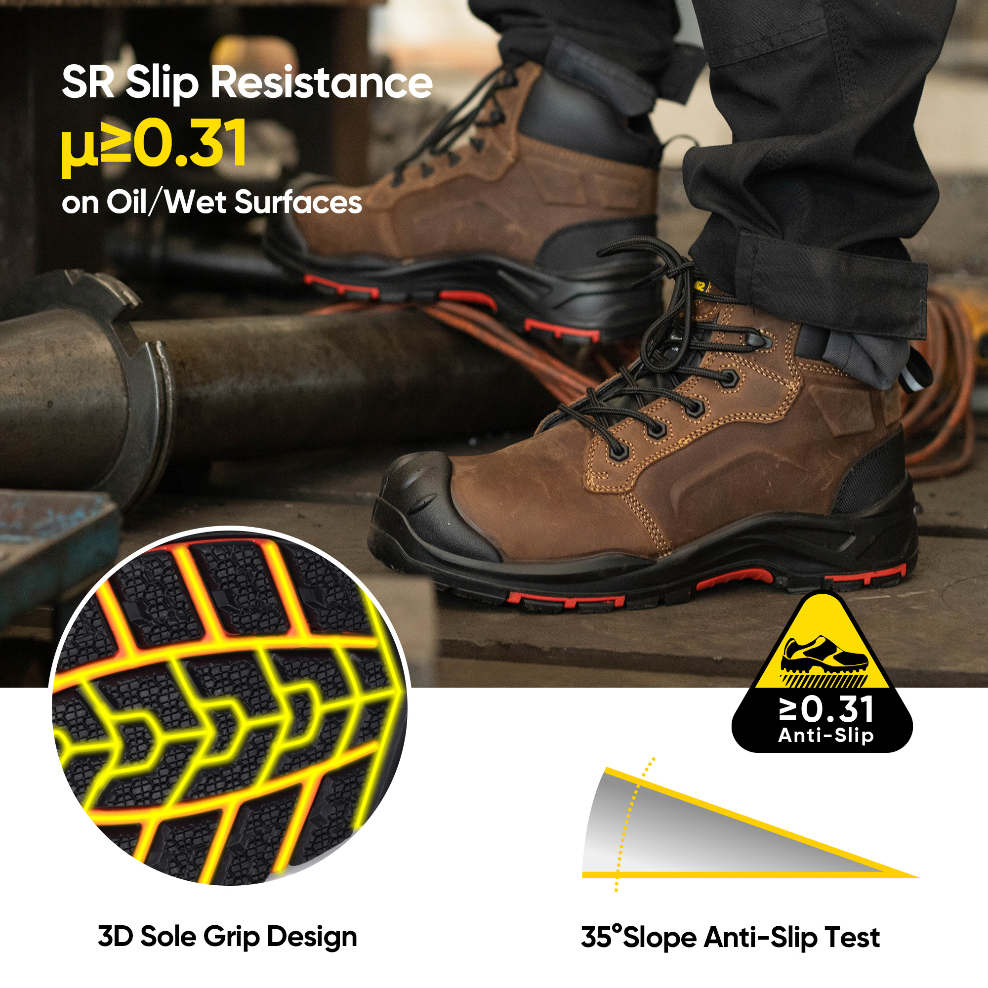 Botas de trabajo de minería de seguridad sin metal resistente al aceite y resbalón superiores M-8552